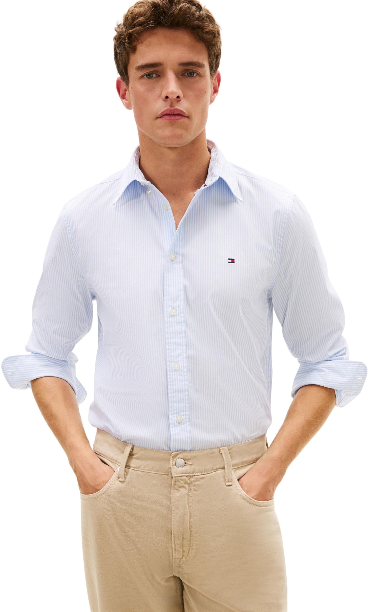 Tommy Hilfiger Core Flex Pop Classic STP Shirt Mw0mw41403 Camisa L/S Hombre (Pack de 1)