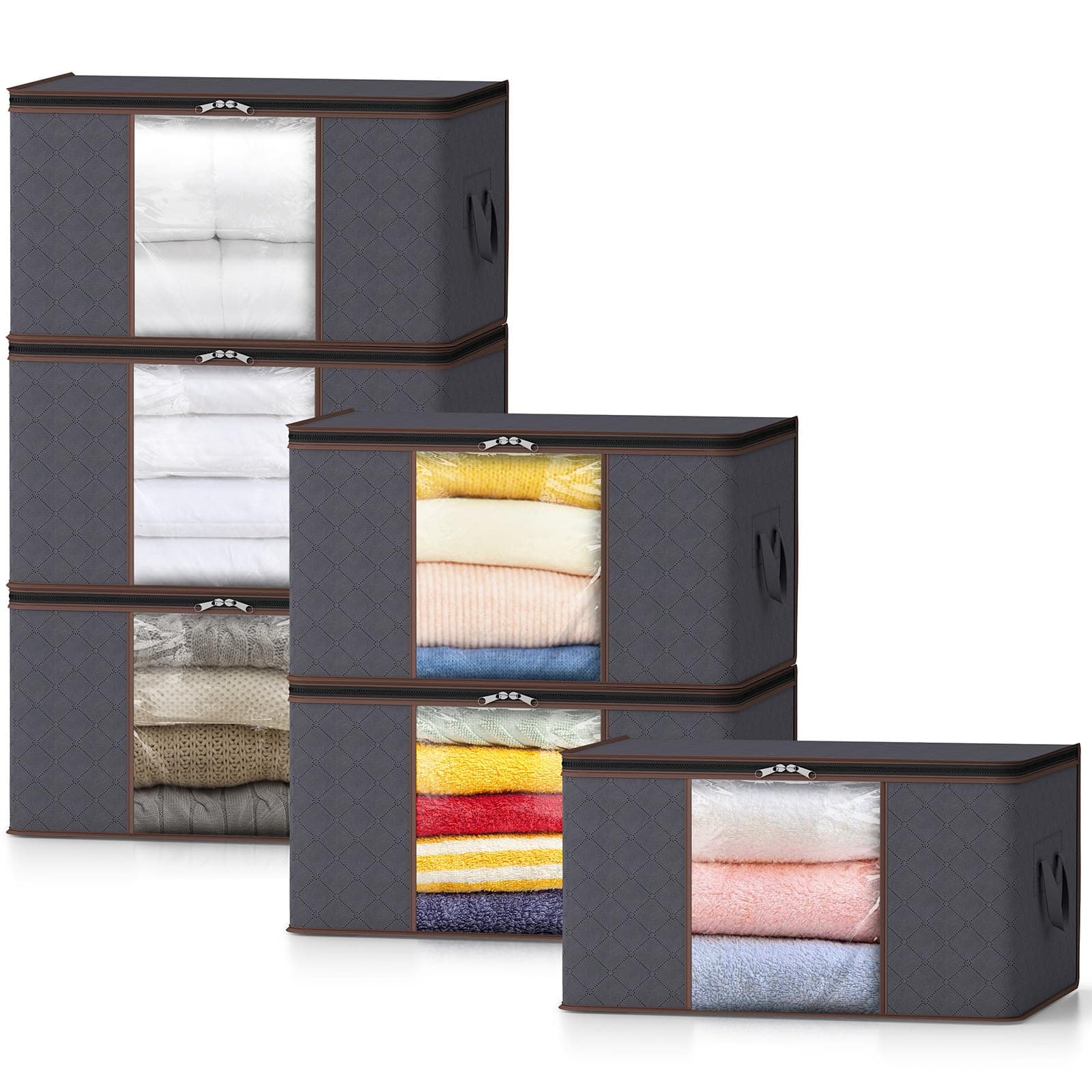 Lifewit 6 Piezas Cajas Almacenaje 75L, Bolsas para Guardar Ropa, Bolsa Almacenaje Ropa Plegable, Cajas Mudanza, Cajas Plastico, Organizador Armario Para, Mantas, Edredones, Gris