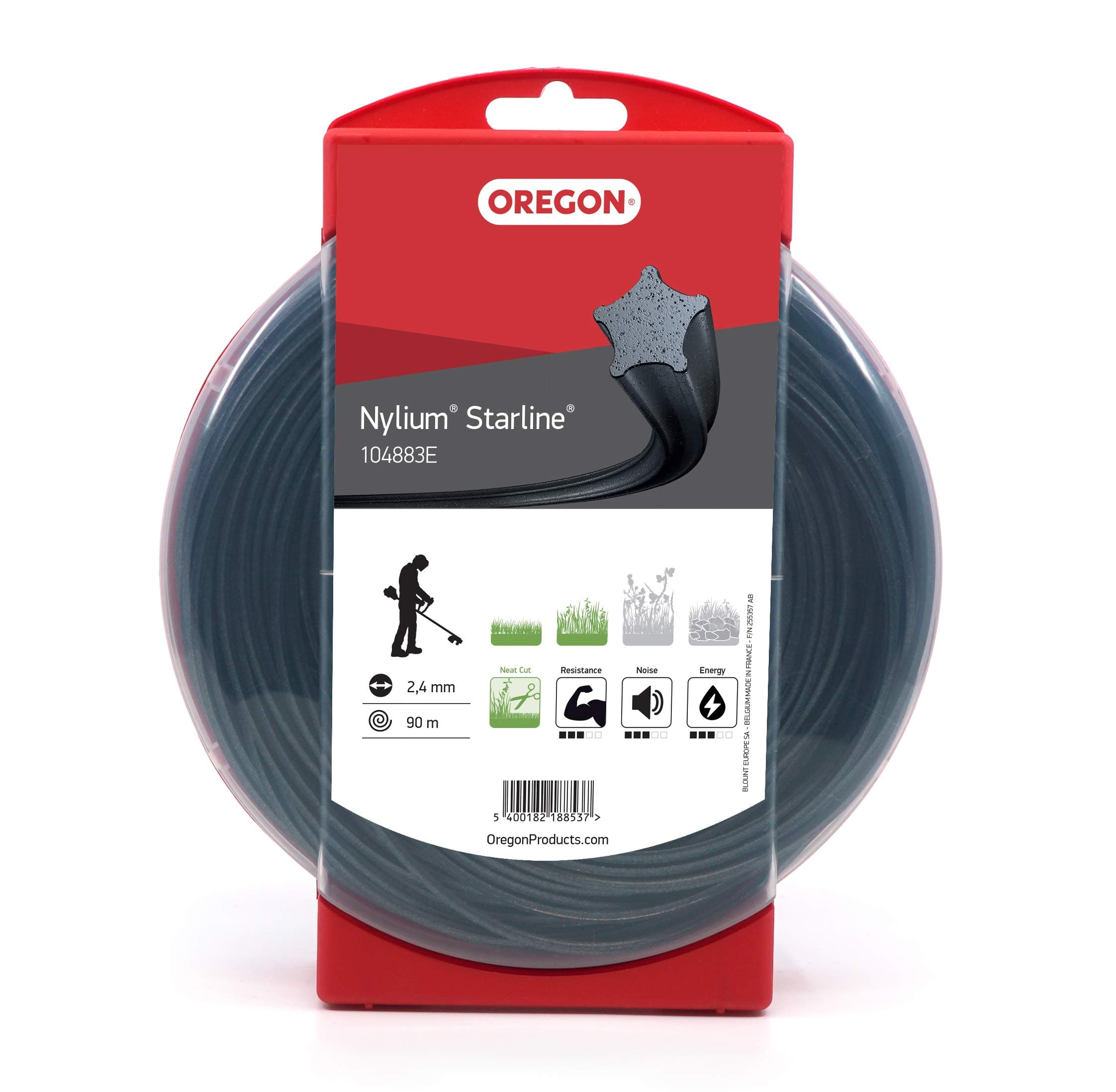Oregon Filo per Decespugliatore a Forma di Stella in Nylon Resistente, Adatto per Erba Alta, Rifiniture e Vegetazione Fitta, Compatibile con Numerosi Marchi, 2,4 mm x 90 m (104883E), Nylium