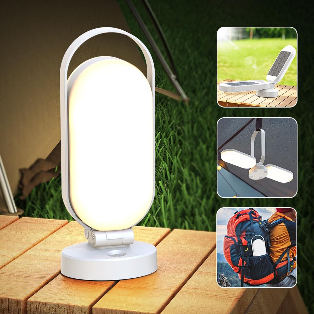 Hapfish Luz Camping Recargable, 5000mAh Lampara Solar Camping, Accesorios Camping, Portatil Plegables Impermeables, Linterna LED Sin Cable para Tienda, Emergencia, Interior, Exterior, Campismo