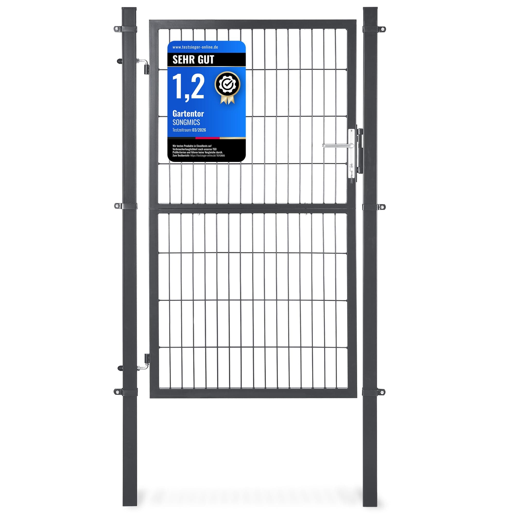 SONGMICS Gartentor, Gartentür, verzinkter Stahl, Zauntor, Hoftor, abschließbar, rechteckiges Rohr, Tür 106 x 160 cm (B x H), grau GGD216GZ01
