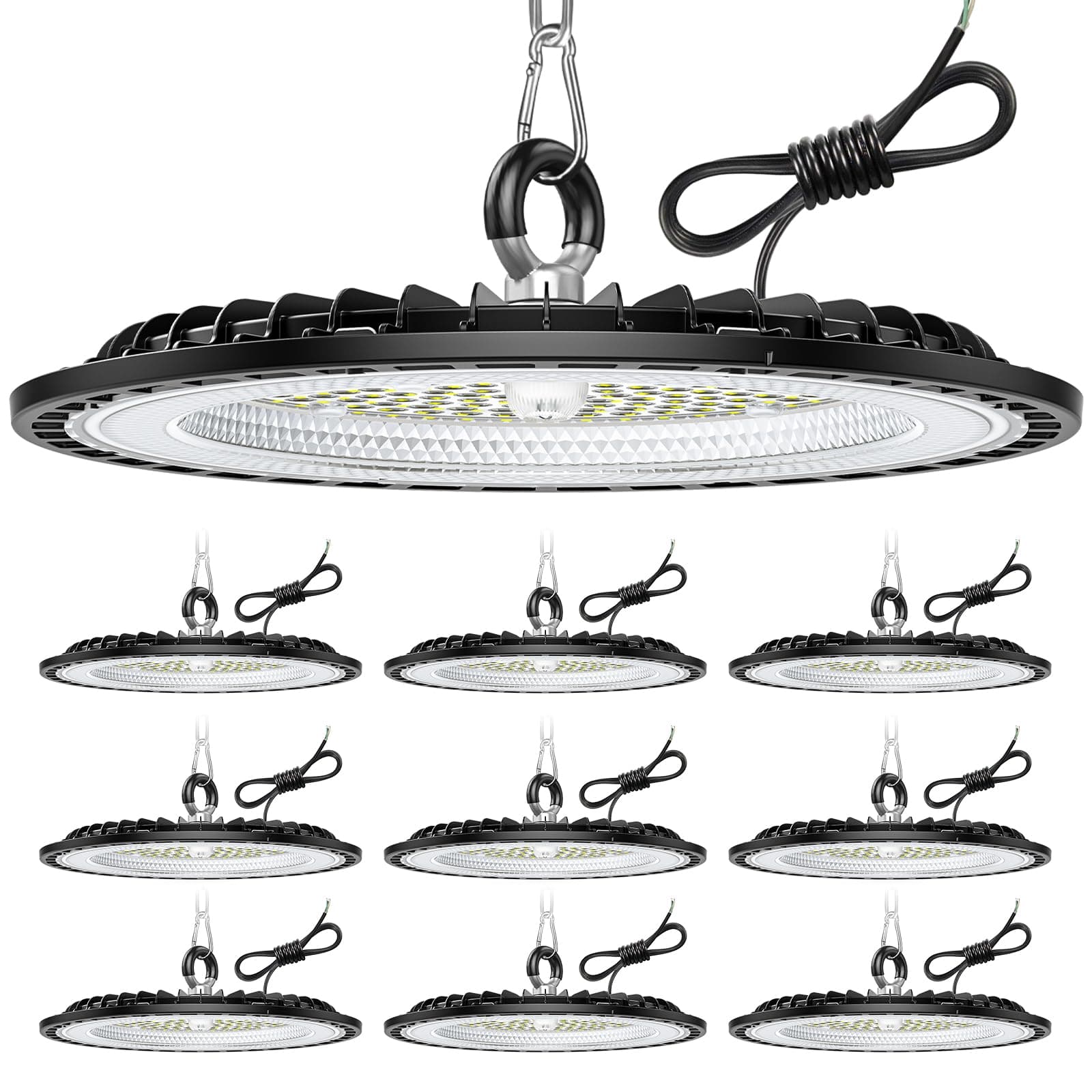 10 Pack 200W UFO LED Lámpara de Alta Bahía, 30000LM Focos Led Interior Techo, 6000K Blanco Frío Iluminación de Almacén, IP65 Impermeable Lampara Industrial Para Patio, Garaje, Fábrica, Taller