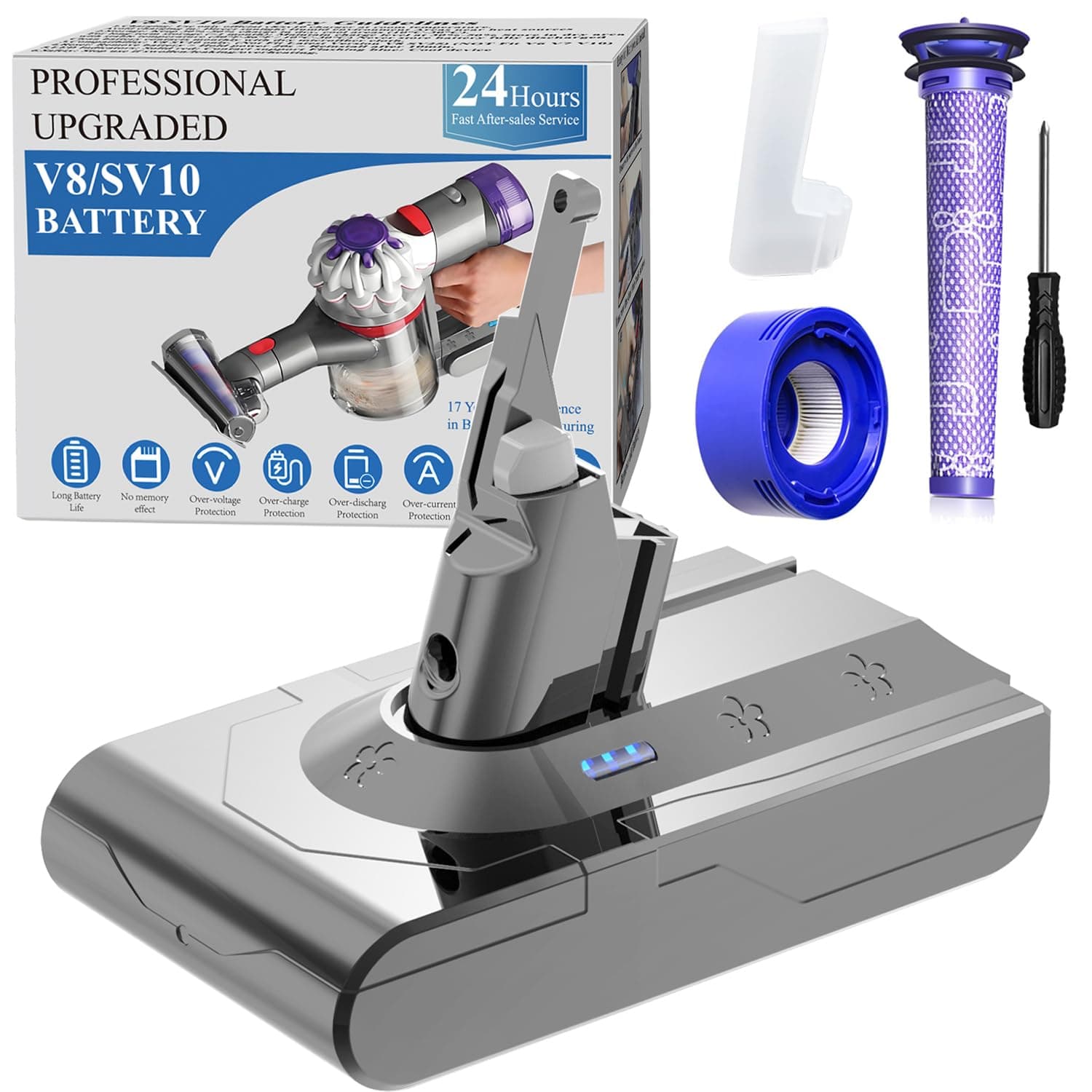 DTK Batterie pour Dyson V8 Batterie SV10 SV25 Compatible avec V8 Animal Absolute Fluffy Motorhead Trigger Car+Boat HEPA Slim 215681 avec 2 Filtres