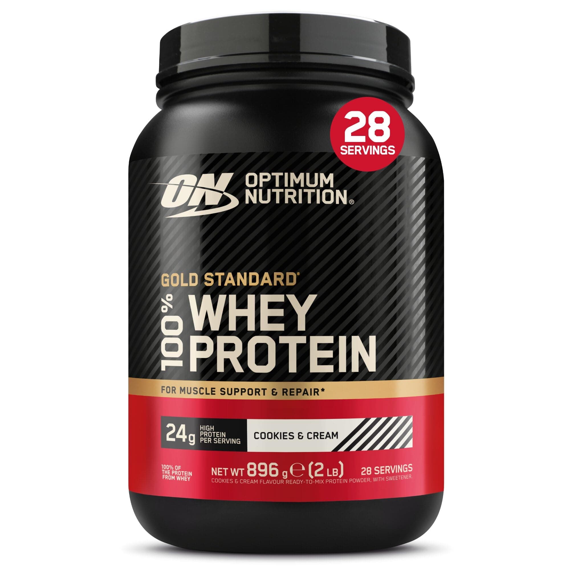 Optimum Nutrition Gold Standard 100% Whey, Proteína en Polvo, Sabor Cookies and Cream, 896g, 28 Servicios, Paquete Puede Variar