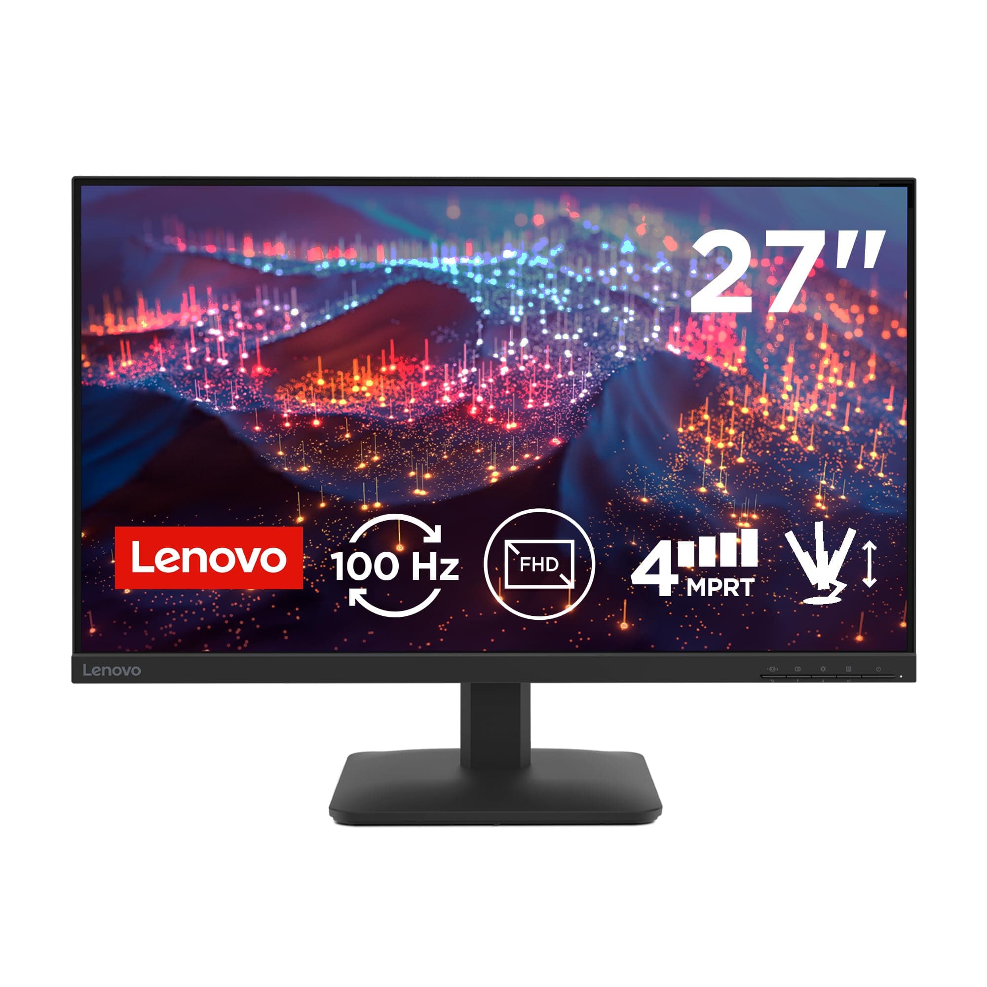 Lenovo L27-4e - Monitor FHD 27" (IPS, HDMI 1.4 - VGA, 16:9, Tasa de Refresco 100 Hz, Tiempo de Respuesta 4ms, 99% sRGB, Montaje VESA 100 mm, Soporte Inclinable) Negro