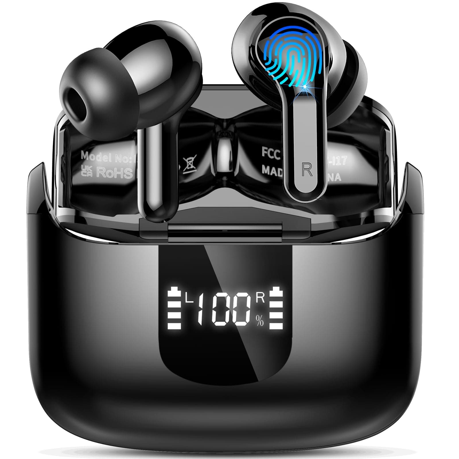 Ordtop Cuffie Bluetooth, 2026 Auricolari Bluetooth 5.4 con 4 HD ENC Cancellazione Rumore Mics, 40 Ore HiFi Stereo Cuffiette Bluetooth con LED Display, IP7 Impermeabili Cuffie Wireless per Android/iOS