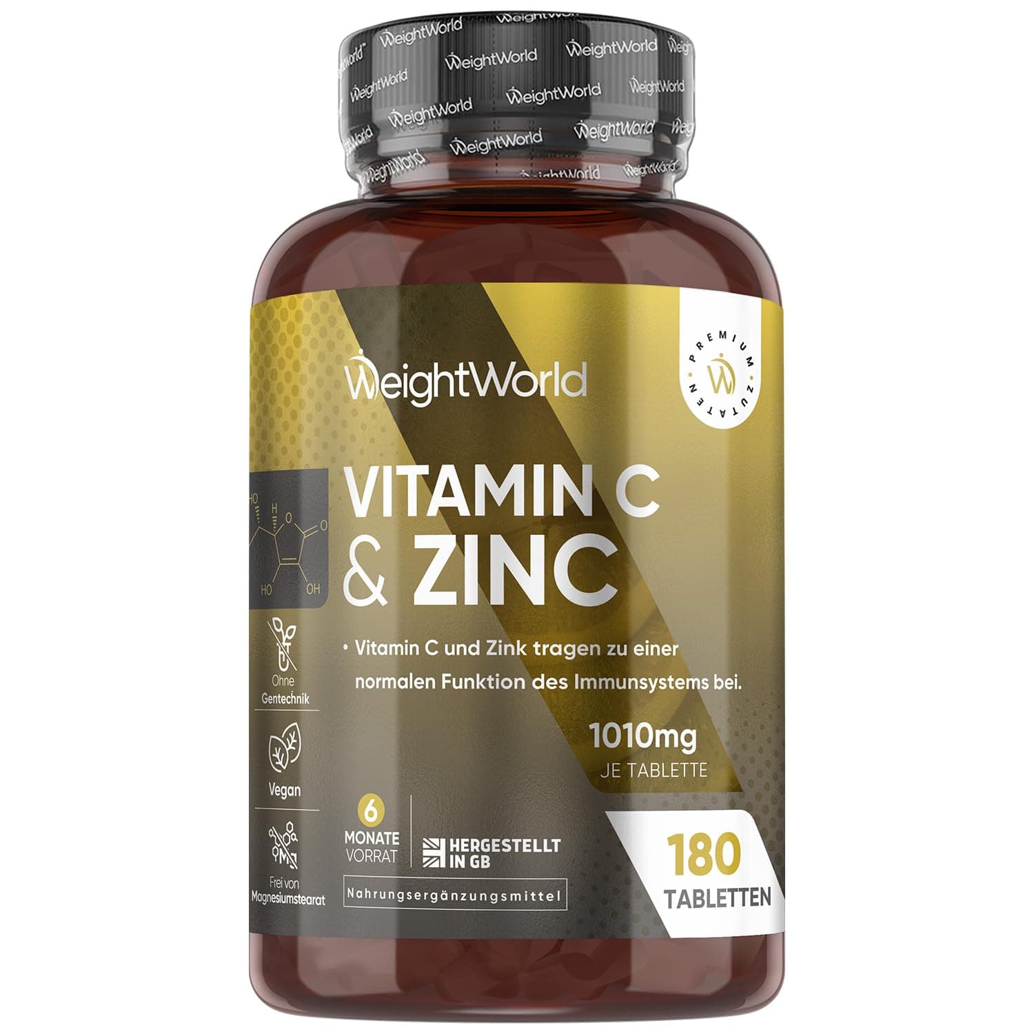 Vitamin C Zink Tabletten - 1010 mg - 6 Monate Vorrat - 180 vegane Stück mit Ascorbinsäure & Zinkcitrat - Vitamin C trägt zur Verringerung von Müdigkeit und Erschöpfung bei (EFSA) - WeightWorld