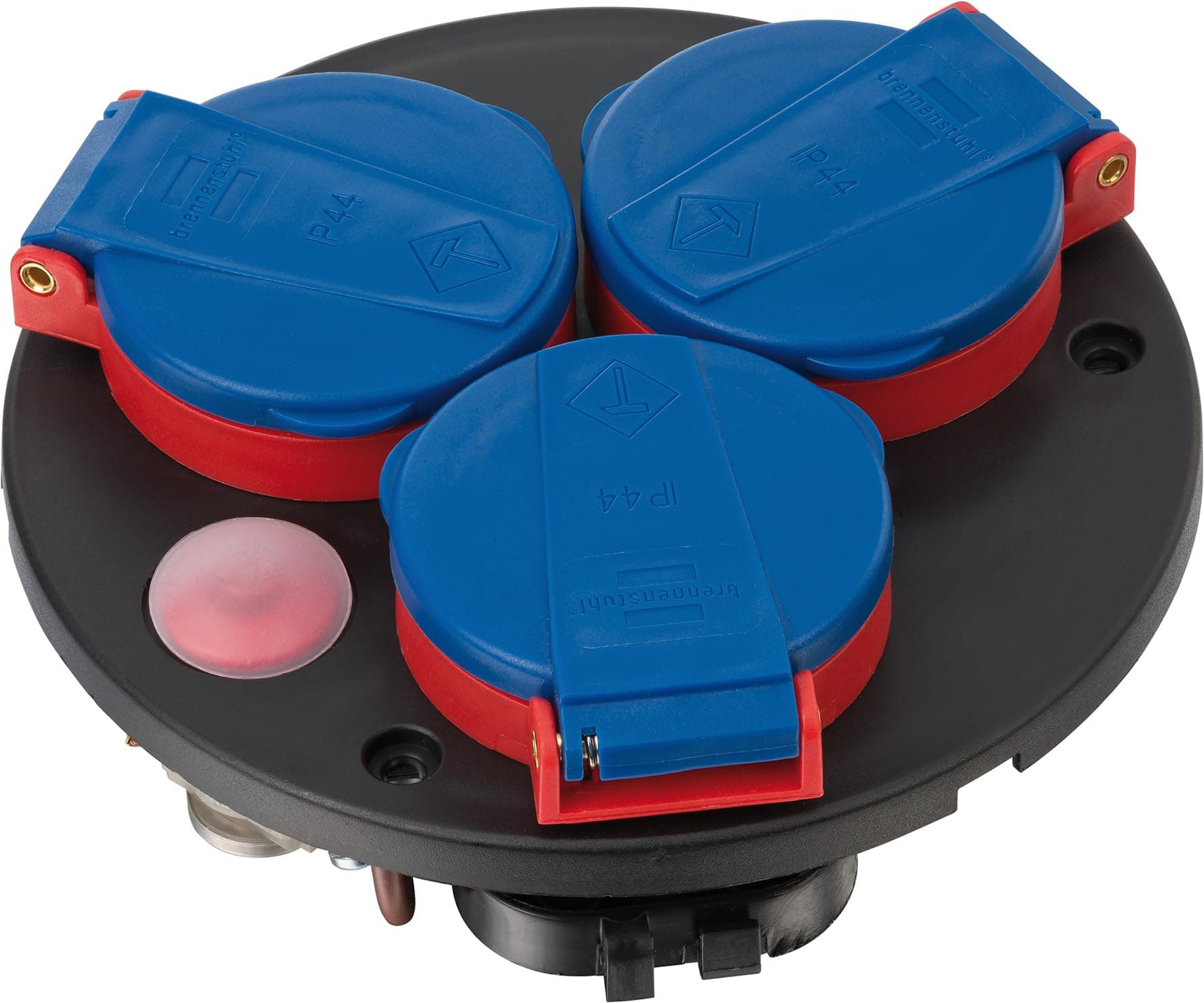 Brennenstuhl Steckdoseneinsatz 230/16A IP44 (3-Fach Steckdoseneinsatz-Montageplatte, für den Außenbereich, mit Überhitzungsschutz) schwarz/rot/blau