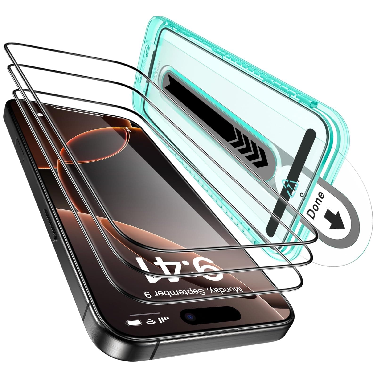 ESR für iPhone 17 / iPhone 16 Pro für Panzerglas, Displayschutzfolie aus gehärtetem Glas, 3 Stück, [9H Härte] [Militärnorm bruchsicher] Vollflächige Folie mit Flawless Fit Ablage, HD klar, Kratzfest