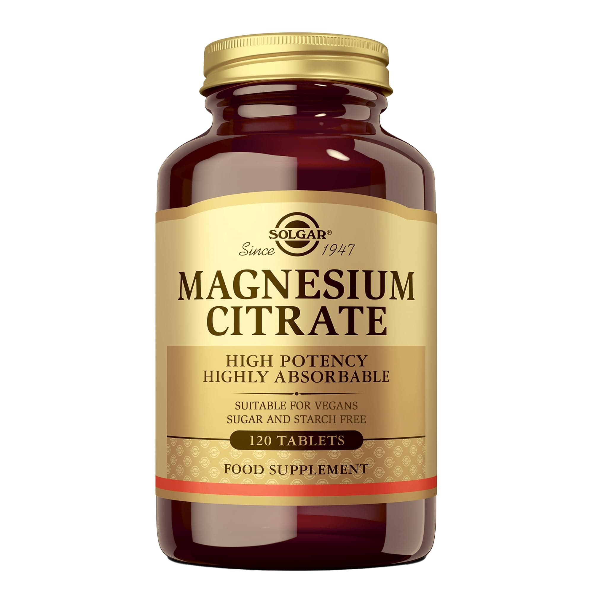 Solgar | Citrato de Magnesio 200 mg Alta Absorción | Energía, Músculos y Huesos | 120 Comprimidos Veganos