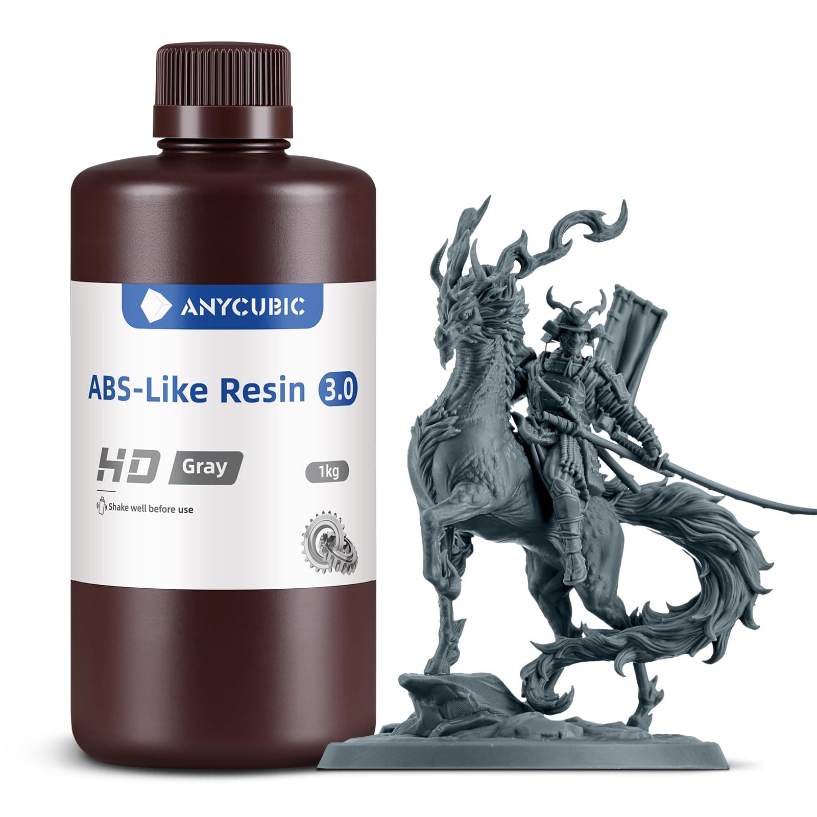 ANYCUBIC ABS-Like Resin 3.0, 3D Drucker Resin mit Ausgezeichneter Härte und Zähigkeit, Hochpräzises, Geruchsarmes 405 nm UV-härtbares Harz für Resin 3D Printer, HD Grau, 1000g
