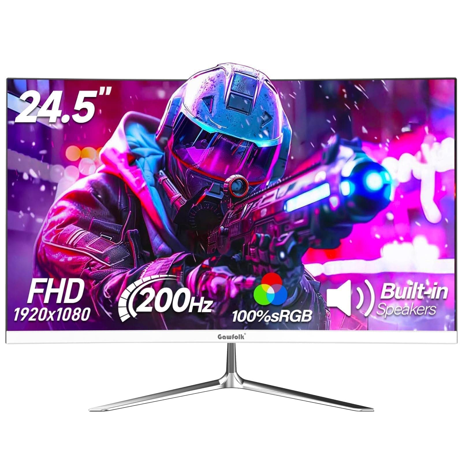 Gawfolk Monitor Gaming 24,5" | 200Hz FHD 1920x1080 | AMD FreeSync | Fast IPS | 100% sRGB |Design Senza Bordi | Altoparlanti Integrati | DisplayPort HDMI | per PC, PS5, Xbox
