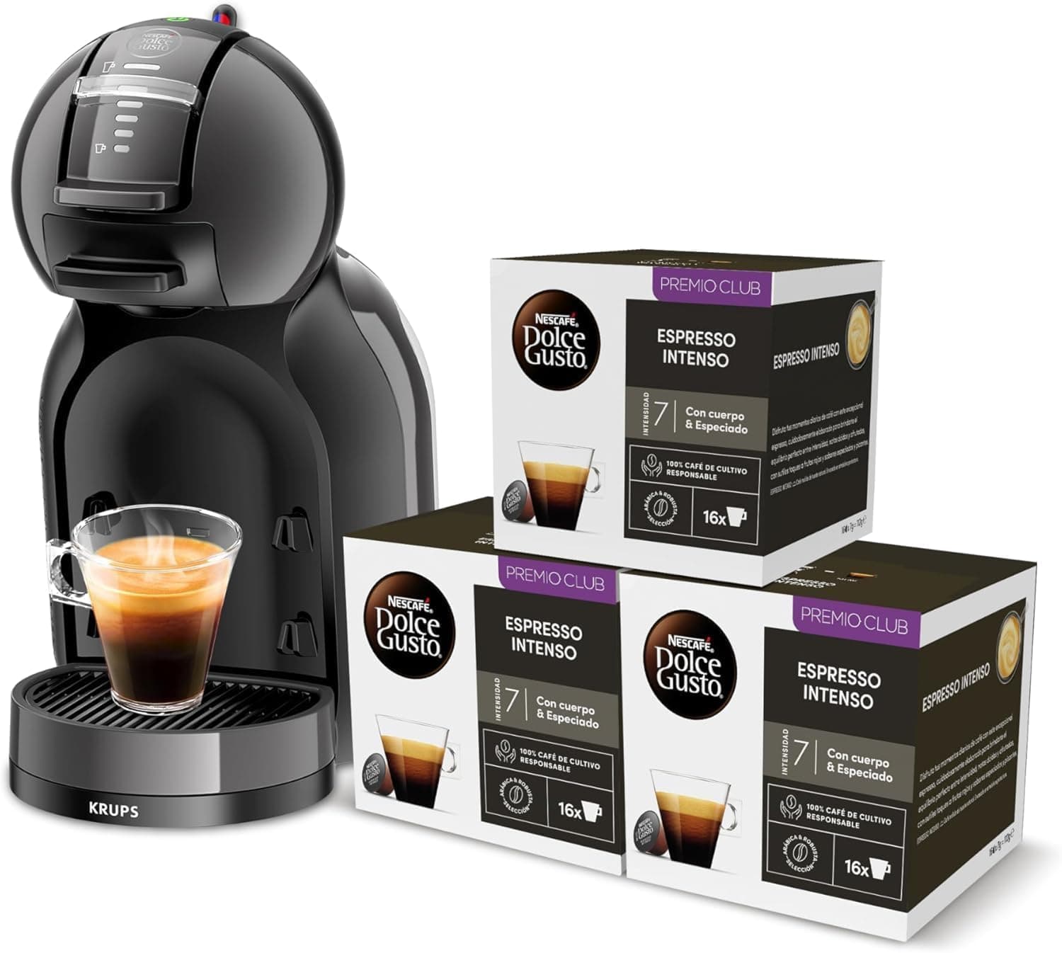 Krups Nescafé Dolce Gusto Mini Me, negro, automático, calidad profesional, presión 15 bares, gran variedad de bebidas frías y calientes, 0.8 L, 1500 W, incluye 3 packs de café intenso, KP1238CAS
