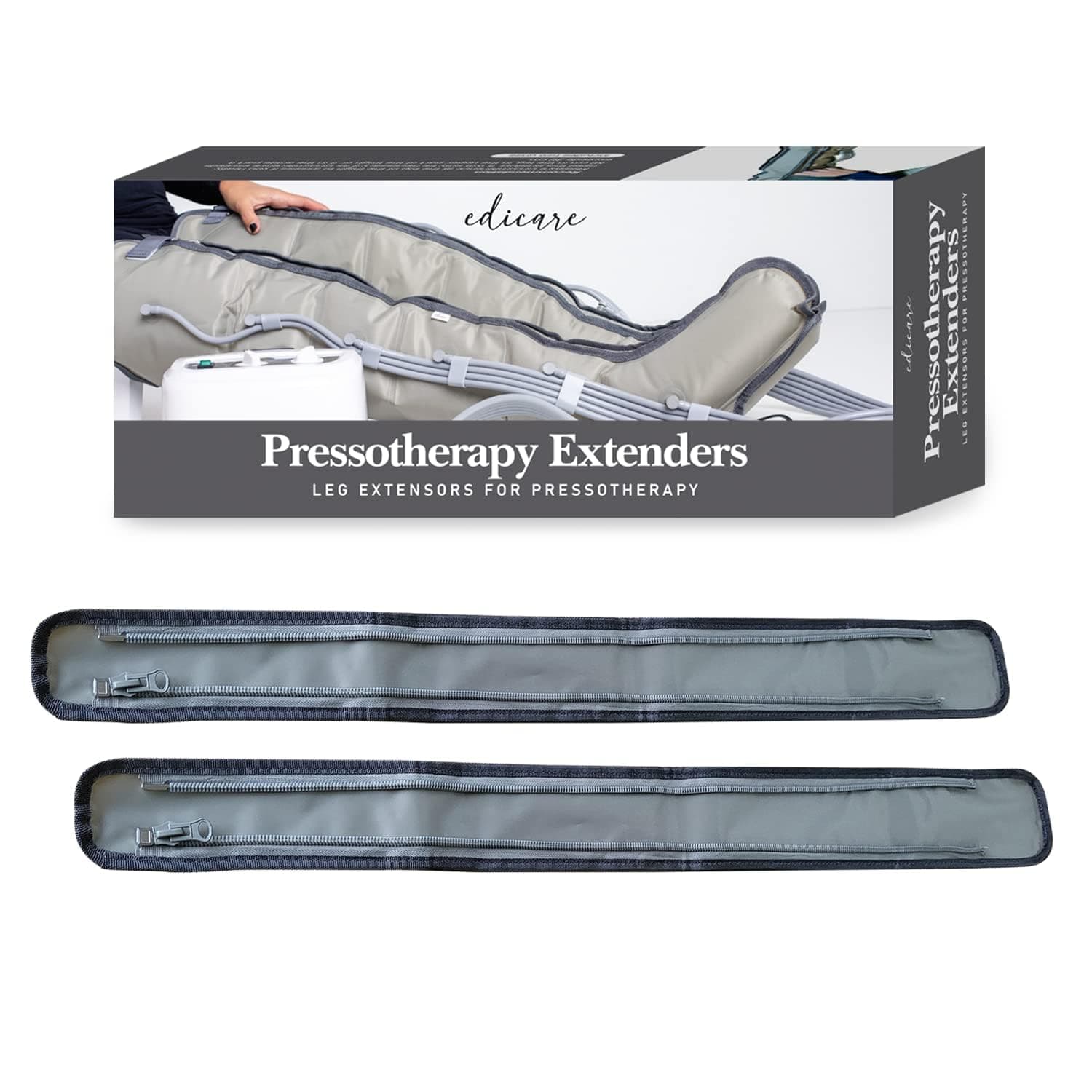 Edicare, Extensions de pressothérapie, Pack de 2 unités, Circonférence large jusqu'à 11cm à la hanche et 7cm à la cheville (Extensions)