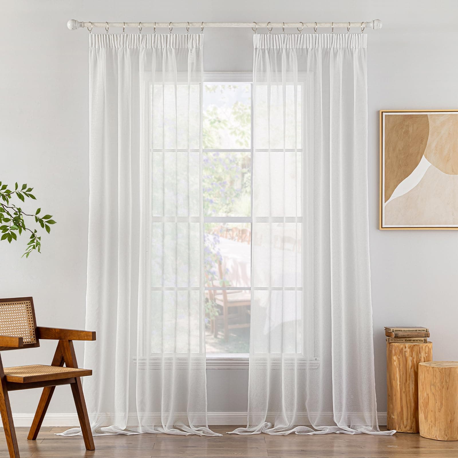 MIULEE Gardinen Vorhänge mit Kräuselband 2er Set Gardine Weiss Vorhang Gardinen Wohnzimmer aus Sheer Voile Curtains Transparent Weiß Schlafzimmer 140 x 245 cm