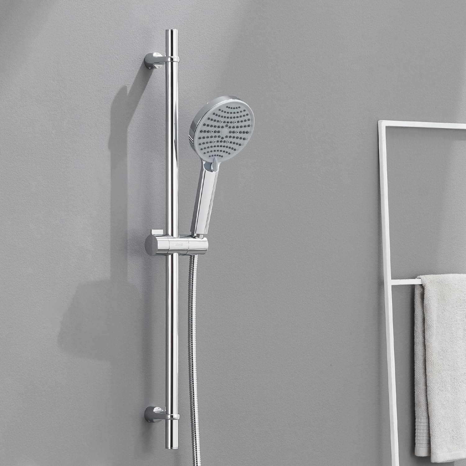 Ulytid Colonna Asta Doccia Cromo 70cm con Doccetta, 3 Modalità di Getto | Set doccia senza miscelatore, tubo flessibile e supporto regolabile per bagno