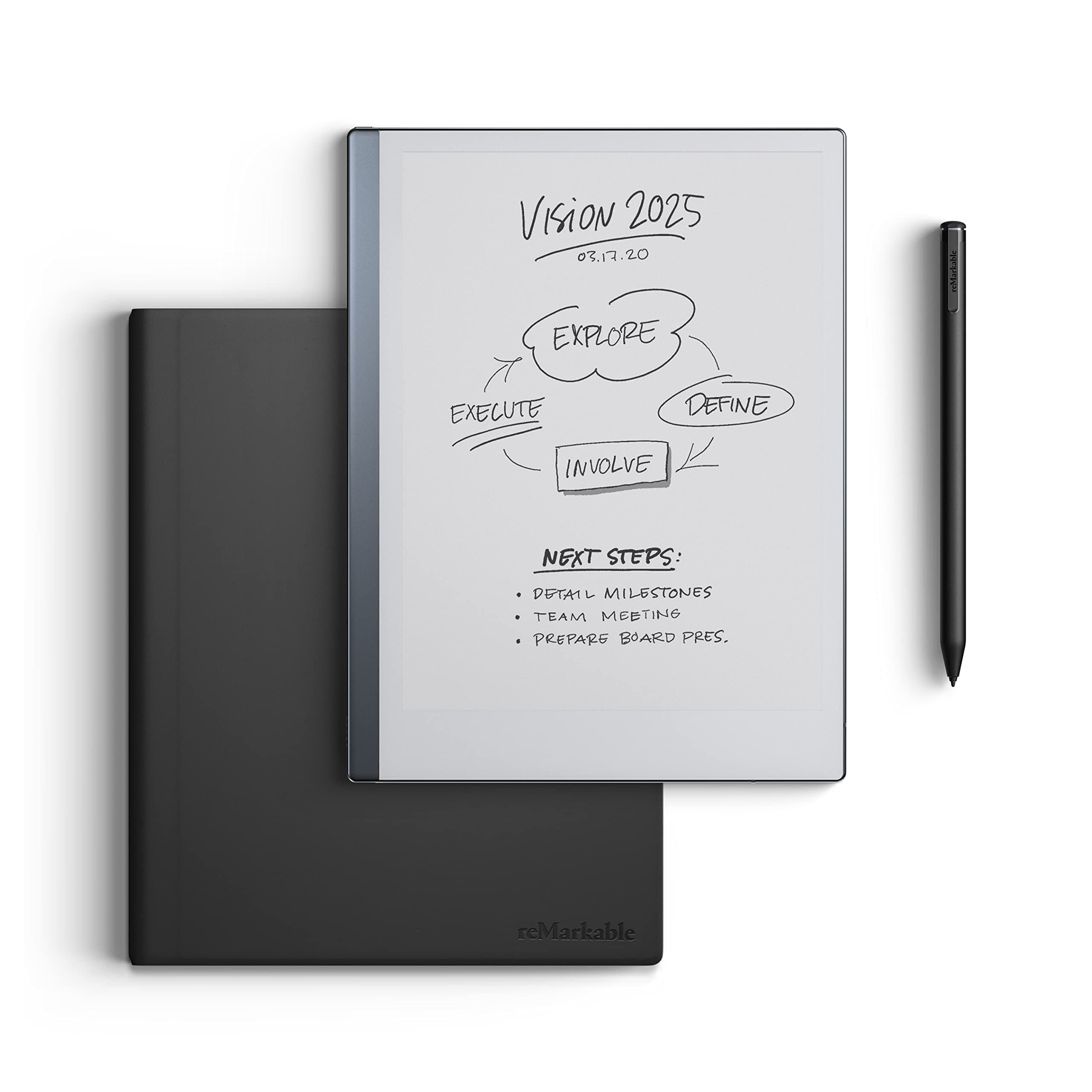 reMarkable Pacchetto Premium 2 | Tablet a Inchiostro Elettronico - Display 10,3" Bianco e Nero + Pennino Marker Plus con Gomma Integrata + Custodia Book Folio in Pelle Nera