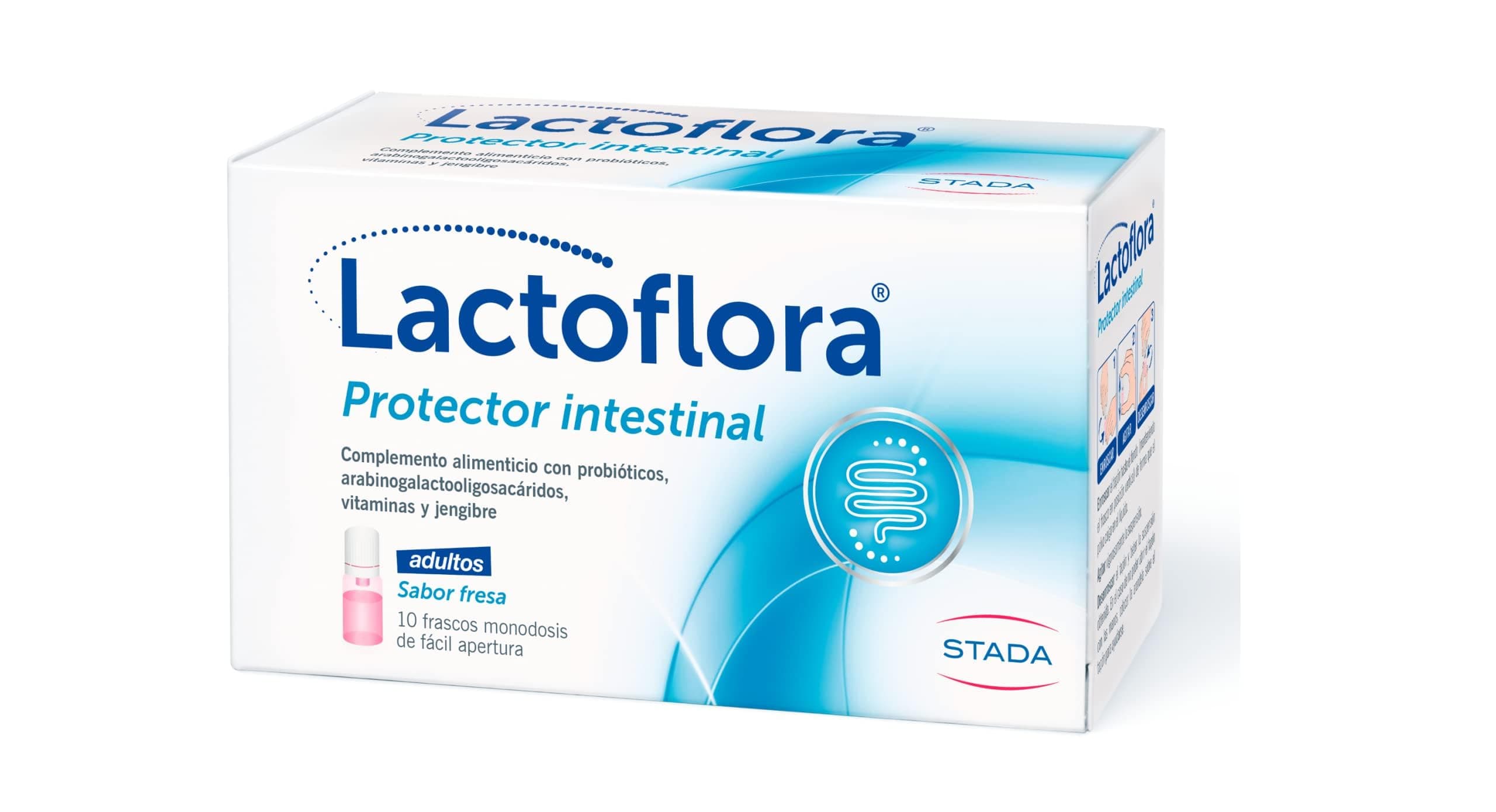 Lactoflora Probiótico Protector Intestinal para Adultos 10 frascos monodosis de fácil apertura, sabor fresa