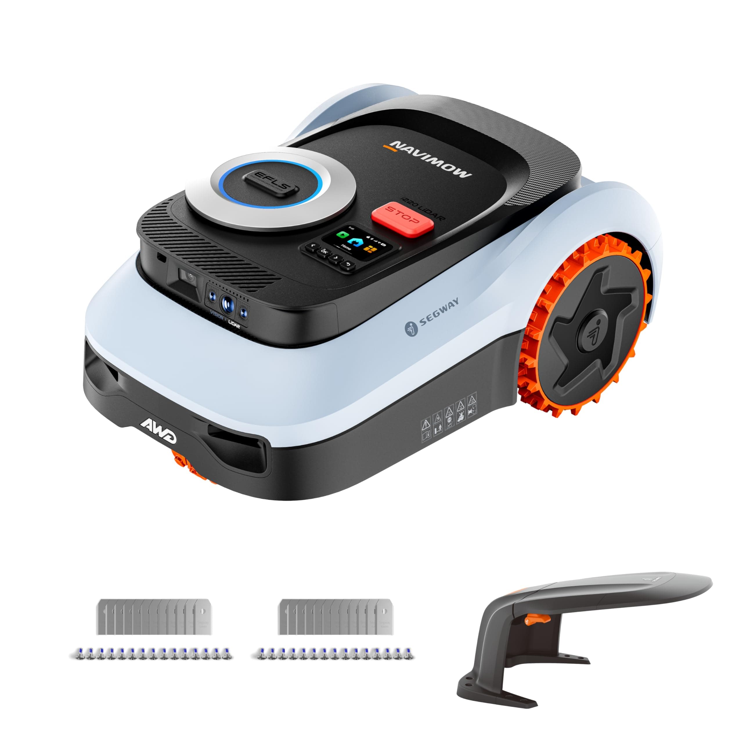 Segway Navimow i220 LiDAR Pro Mähroboter mit Garage M +2 Sätze Klingen (separater Versand), für 2000 m², LiDAR+Vision+NRTK Tri-Fusion-Positionierung, Xero-Turn AWD für 55% Steigungen, Auto-Kartierung