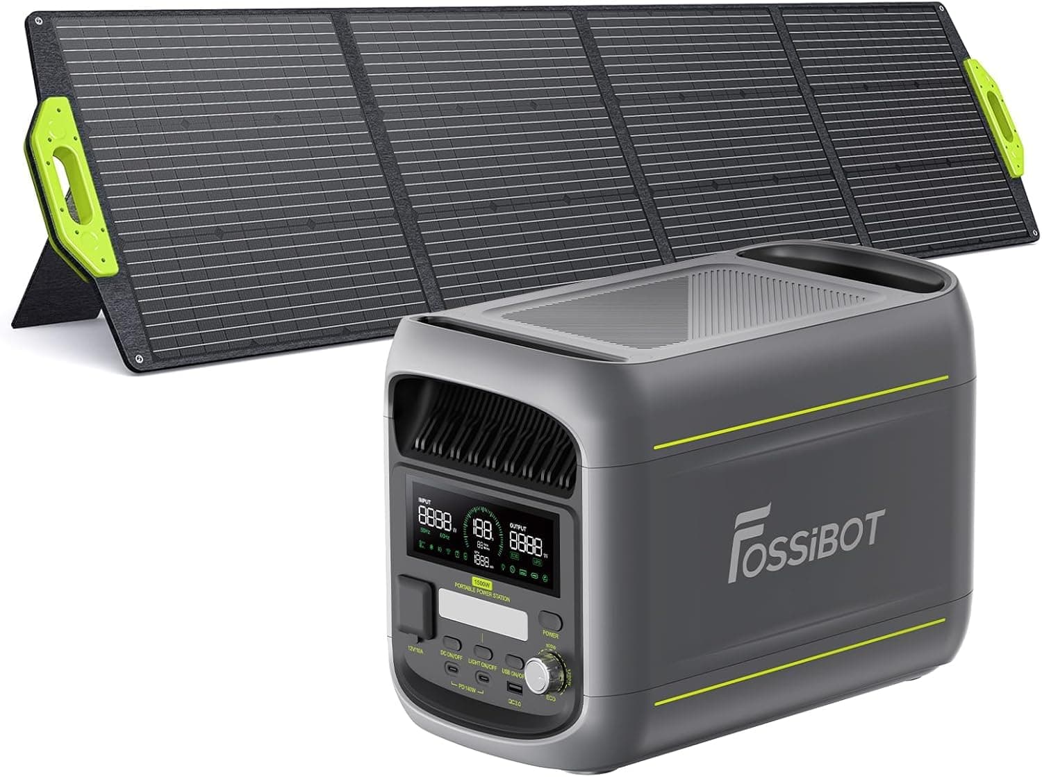 FOSSiBOT F1800 Estación de Energía Portátil 1024Wh Batería LiFePO4 1800W (Pico 3600W) con Panel Solar 200W, Carga Rápida 1200W, Modo ECO, BMS, App Control para Caravana, Camping, Hogar y Emergencias