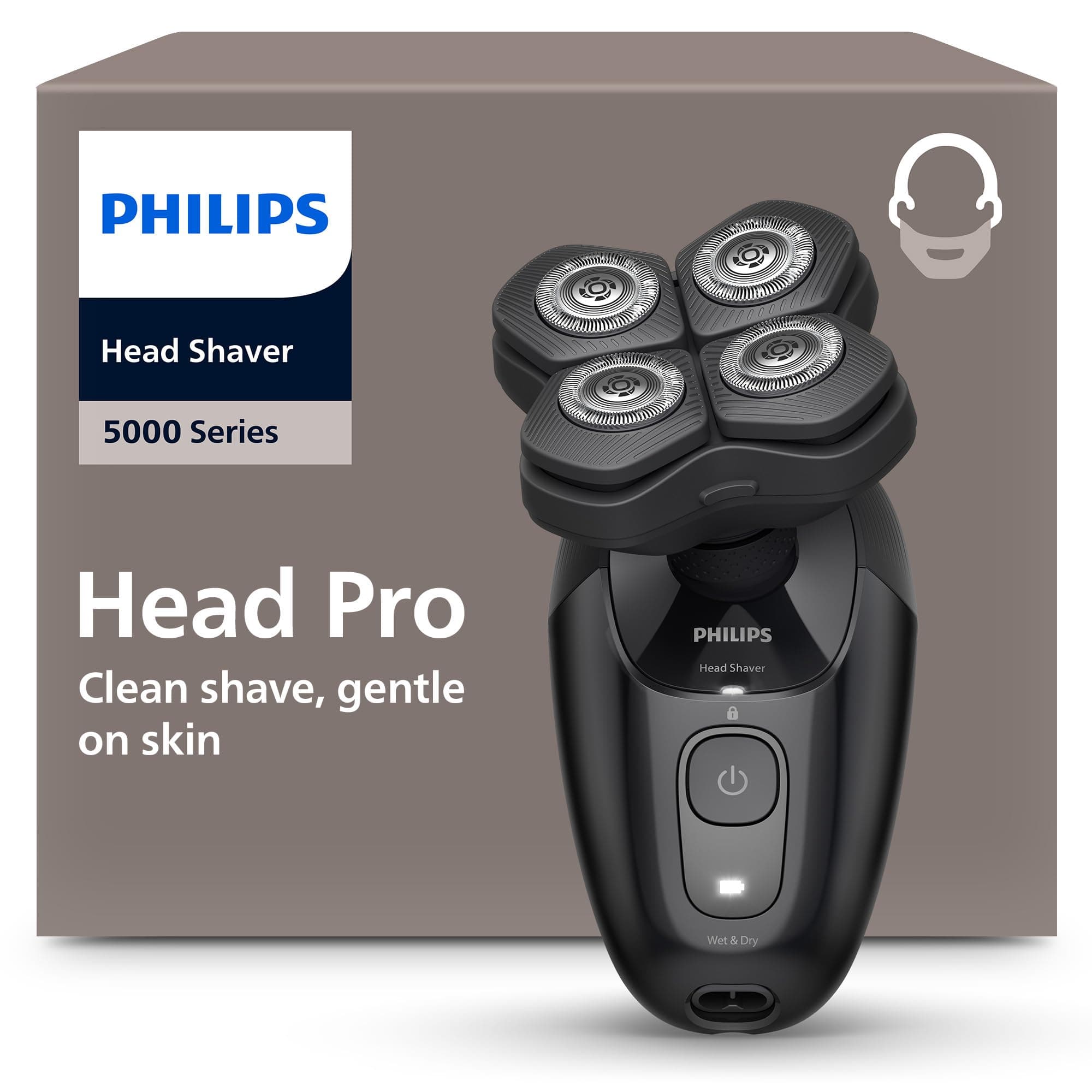 Philips Head Shaver Pro 5000 Series - Rasoir pour la tête pour hommes et femmes, tête flexible à 360° et lames ComfortCut pour un rasage efficace tout en douceur pour la peau, modèle HS5980/15