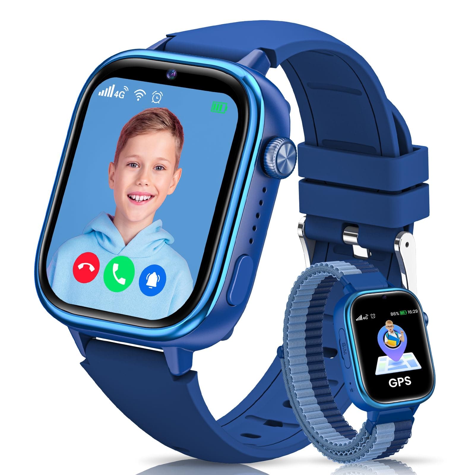 SWGOTA 4G Reloj Inteligente Niño con GPS y Teléfono, Smartwatch Niños con Videollamadas, Mensajes, Modo Escuela, SOS, IP68 Impermeable, Despertador, Podómetro - Regalo Ideal para Niños y Niñas (Azul)