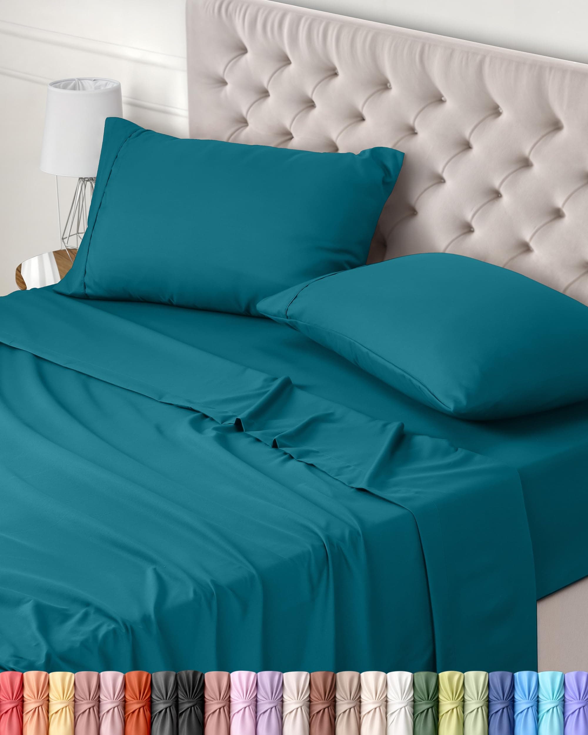Utopia Bedding Juego de Sabanas 4 Piezas 150x200 - Poliéster Microfibra Cepillada - Oeko-Tex Certificado - Sábana Bajera, Sábana Plana y 2 Fundas de Almohada 50x75 (Cama 150, Azul Vaquero)