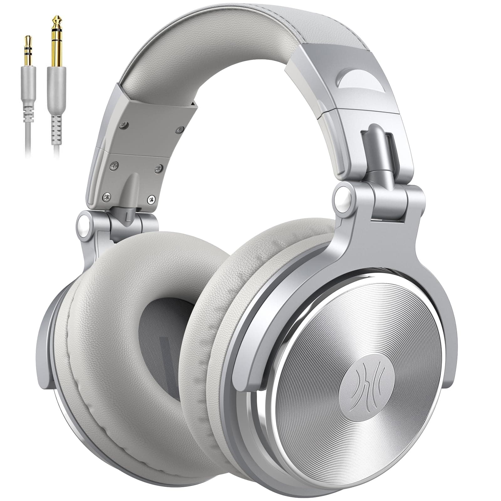 OneOdio Pro10 Auriculares DJ con Cable, Estéreo de Mezcla y Monitor de Estudio, 50mm Controladores, 3.5 y 6.35mm Conector de Audio para PC AMP Grabación de Teléfono Piano Guitarra, Gris Plateado