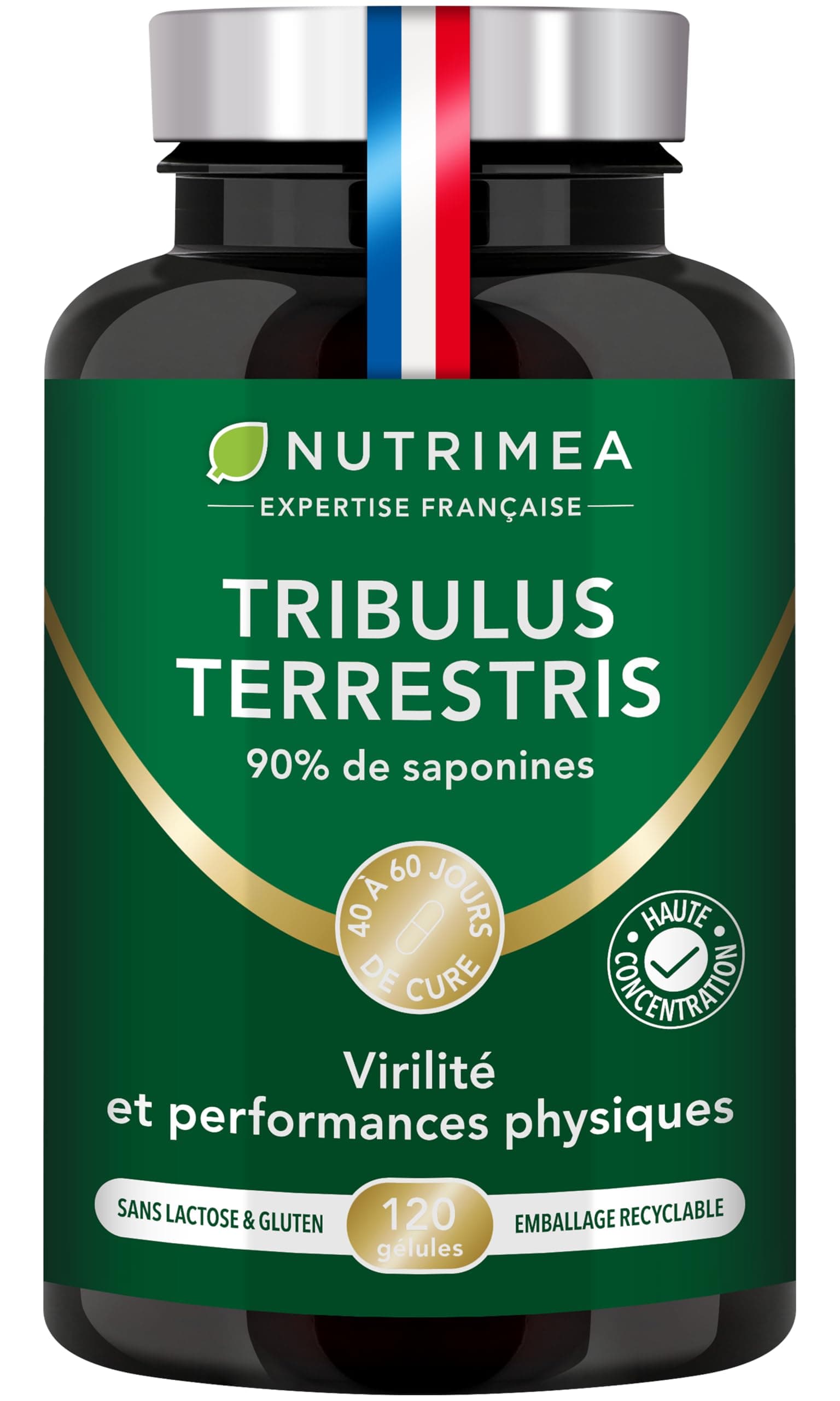 Tribulus Terrestris - 9000 mg - Extrait 10:1 Titré à 90% en Saponines - Source d'Energie, Performances Sportives, Endurance & Croissance Musculaire - 120 Gélules Vegan - Nutrimea - Fabriqué en France