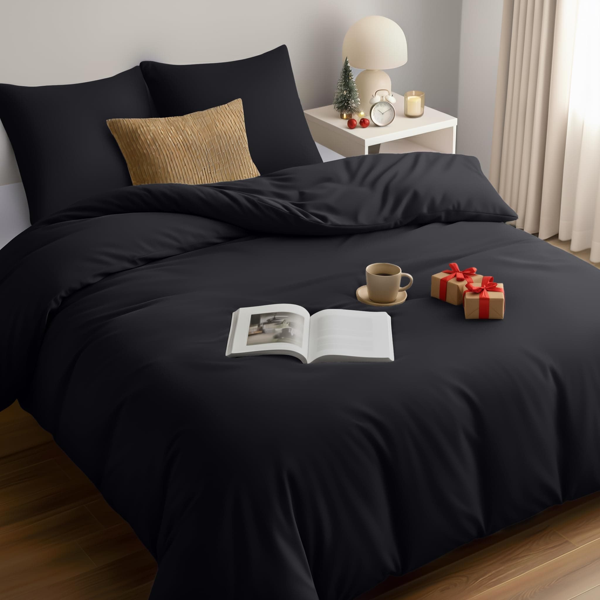 Utopia Bedding Copripiumino Matrimoniale 240x220 - Microfibra Copripiumino 240x220cm + Federe 65x65cm - Nero