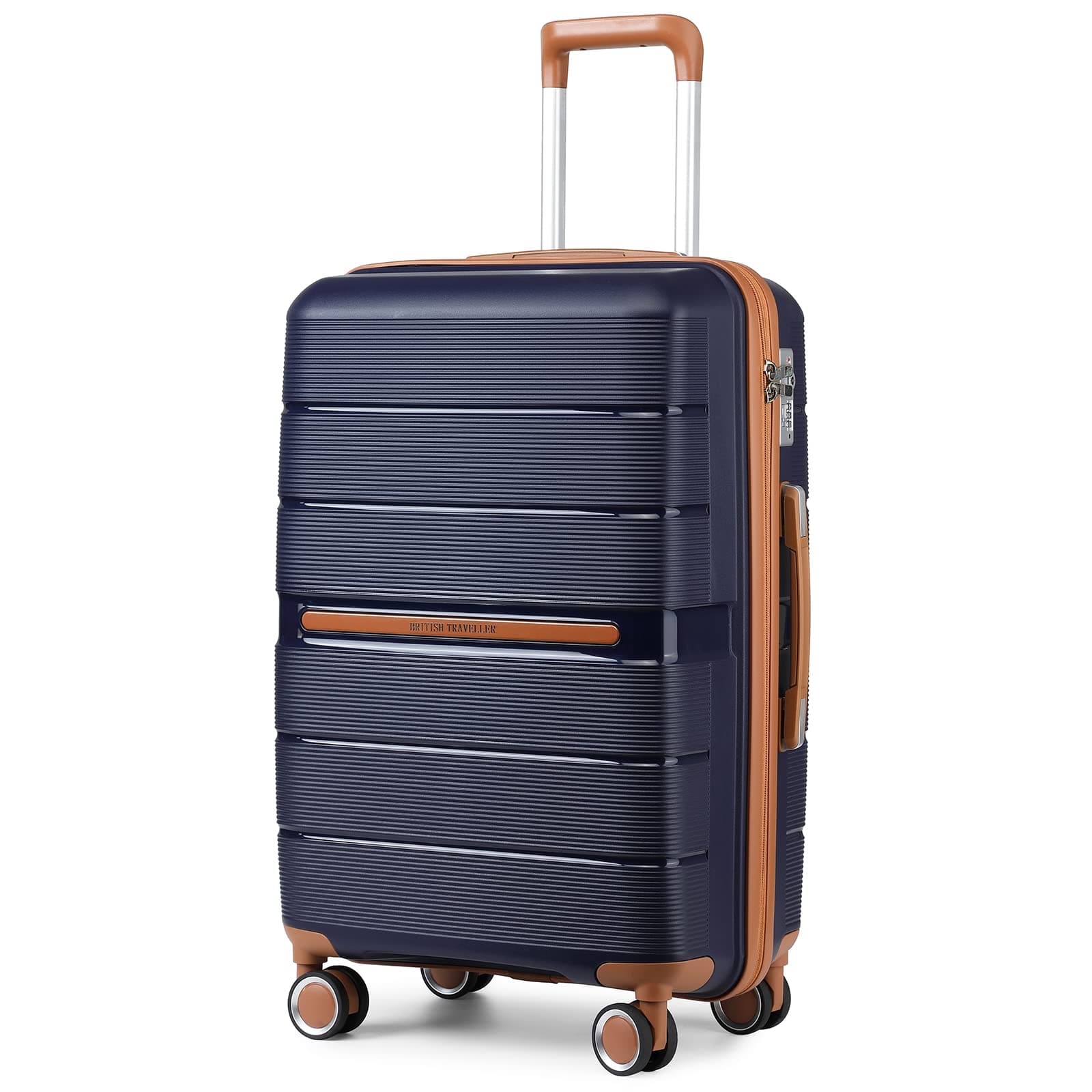 British Traveller Maleta de Viaje Grande con Material PP Maleta de Cabina Rígida Ligera con Cerradura TSA (76cm, Azul)