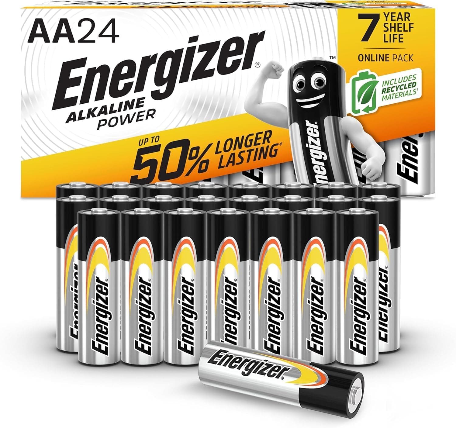 Energizer Alkaline Power - Piles AA (Lot de 24) - Alcaline 1,5V - Énergie Longue durée - Idéales pour Les appareils du Quotidien - Emballage 100% Recyclable - Conservation 7 Ans [Exclusivité Amazon]