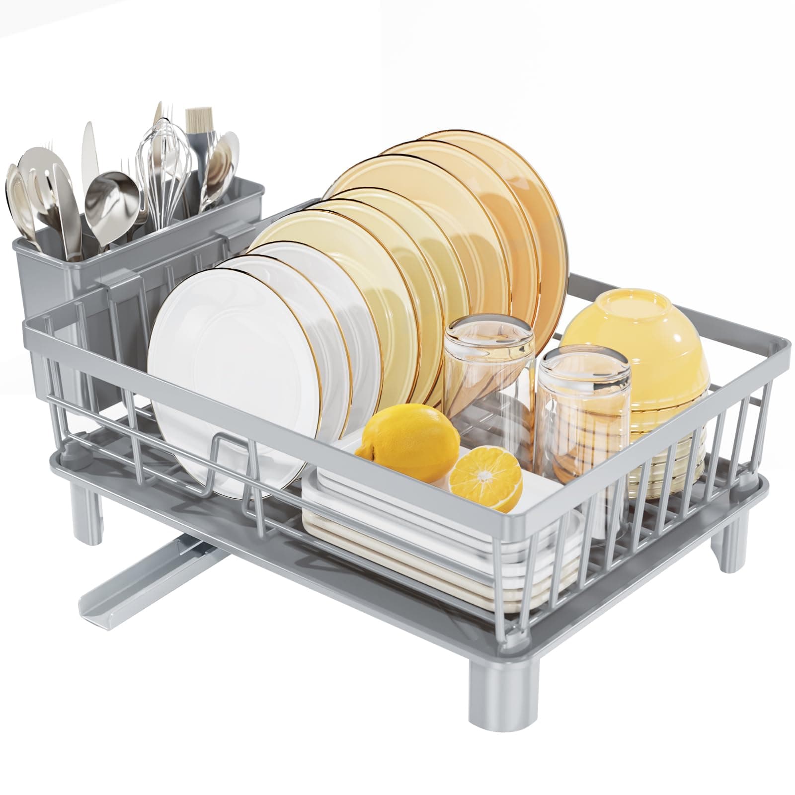 LIONONLY Escurridor de Platos,Escurreplatos de Acero Inoxidable,Estante de Secado de Platos con Bandejas de Goteo,Portautensilios und Boca de Vaciado Giratoria,Escurreplatos con Drenaje Automático