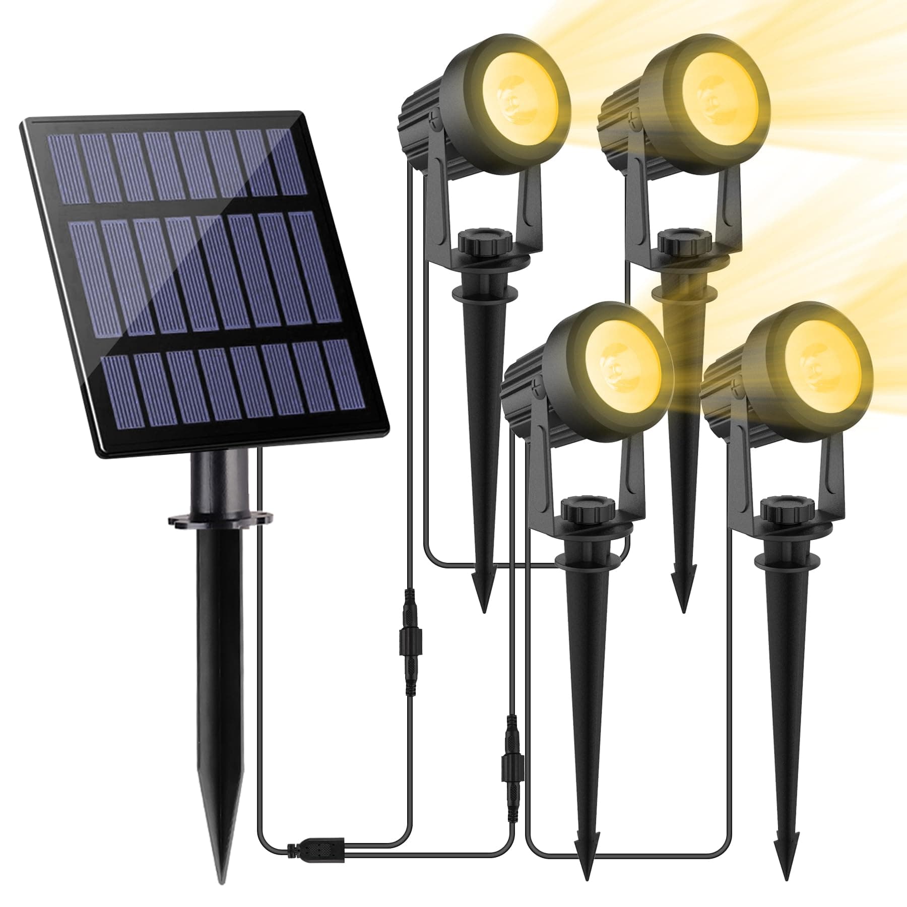 NATPOW Focos Solares Exterior, 4 en 1 3000K Luz Solar Exterior, Impermeable IP65, 2 Niveles de Brillo de Crepúsculo a Amanecer Iluminación para Patio, Terreza, Sendero