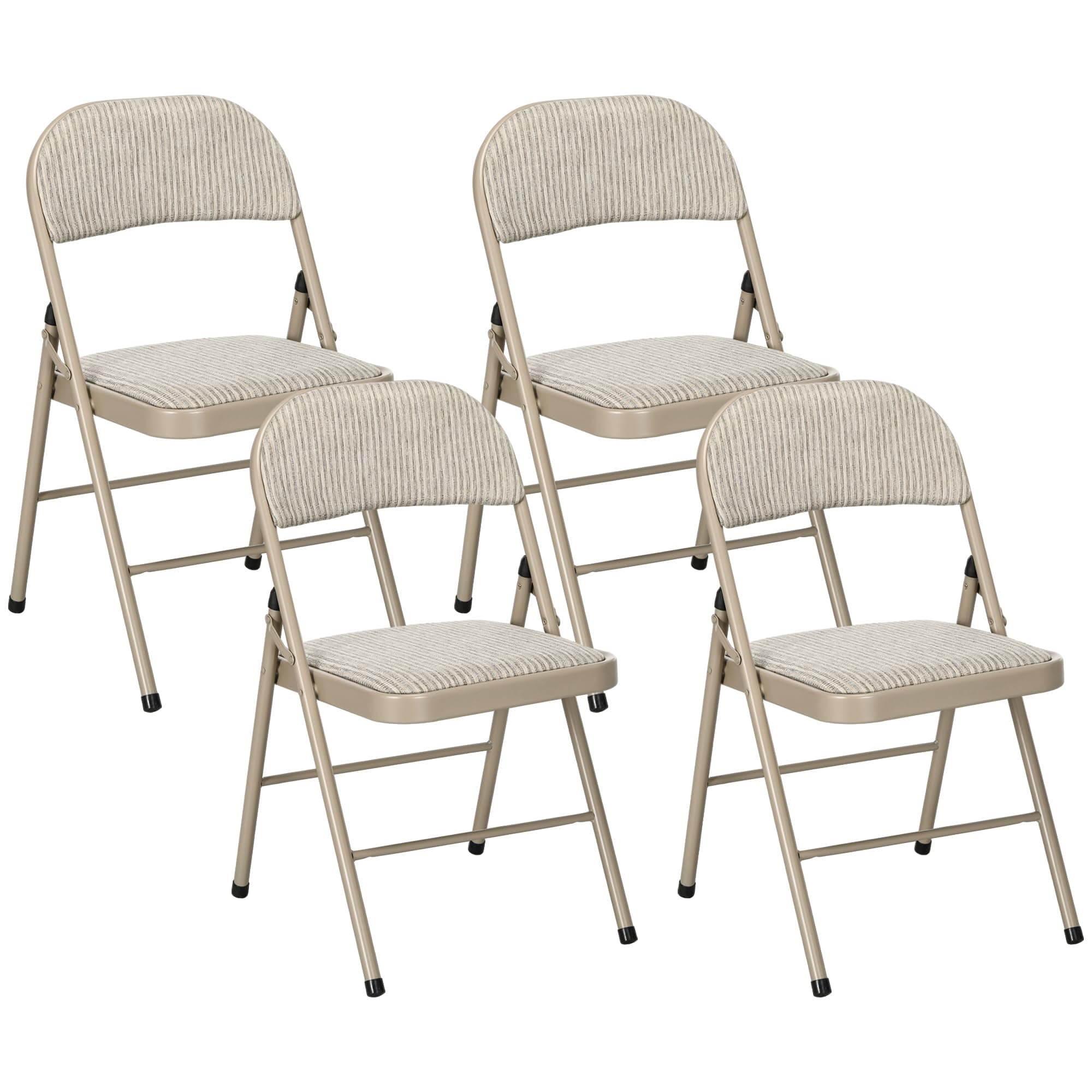 HOMCOM Lot de 4 chaises Pliantes chaises de Salle à Manger Portables Chaise Pliable d'intérieur avec Coussin en Lin et Cadre en Acier 45 x 46 x 78 cm Beige