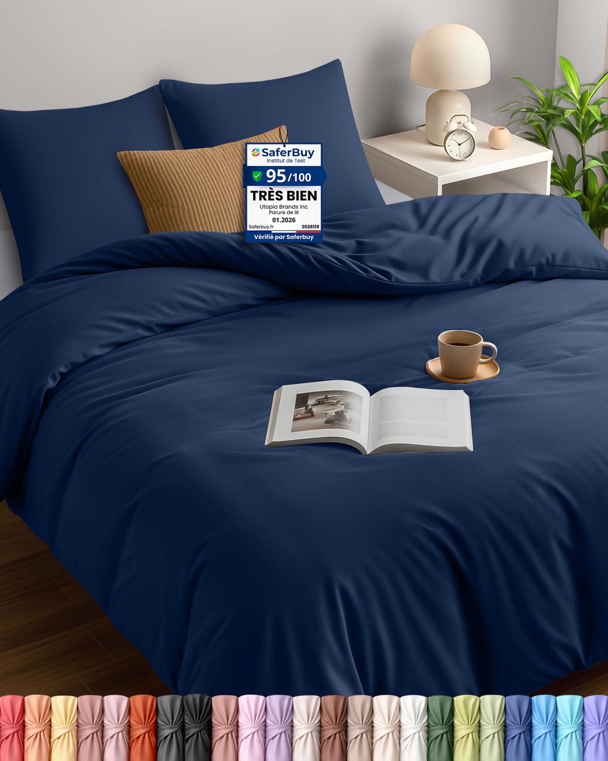 Utopia Bedding Housse de Couette 220x240 cm avec 2 Taies d'oreiller 65x65 cm (Marine) - Parure de lit 220 x 240 cm - Ensembles de Housses de Couette en Microfibre brossée Douce