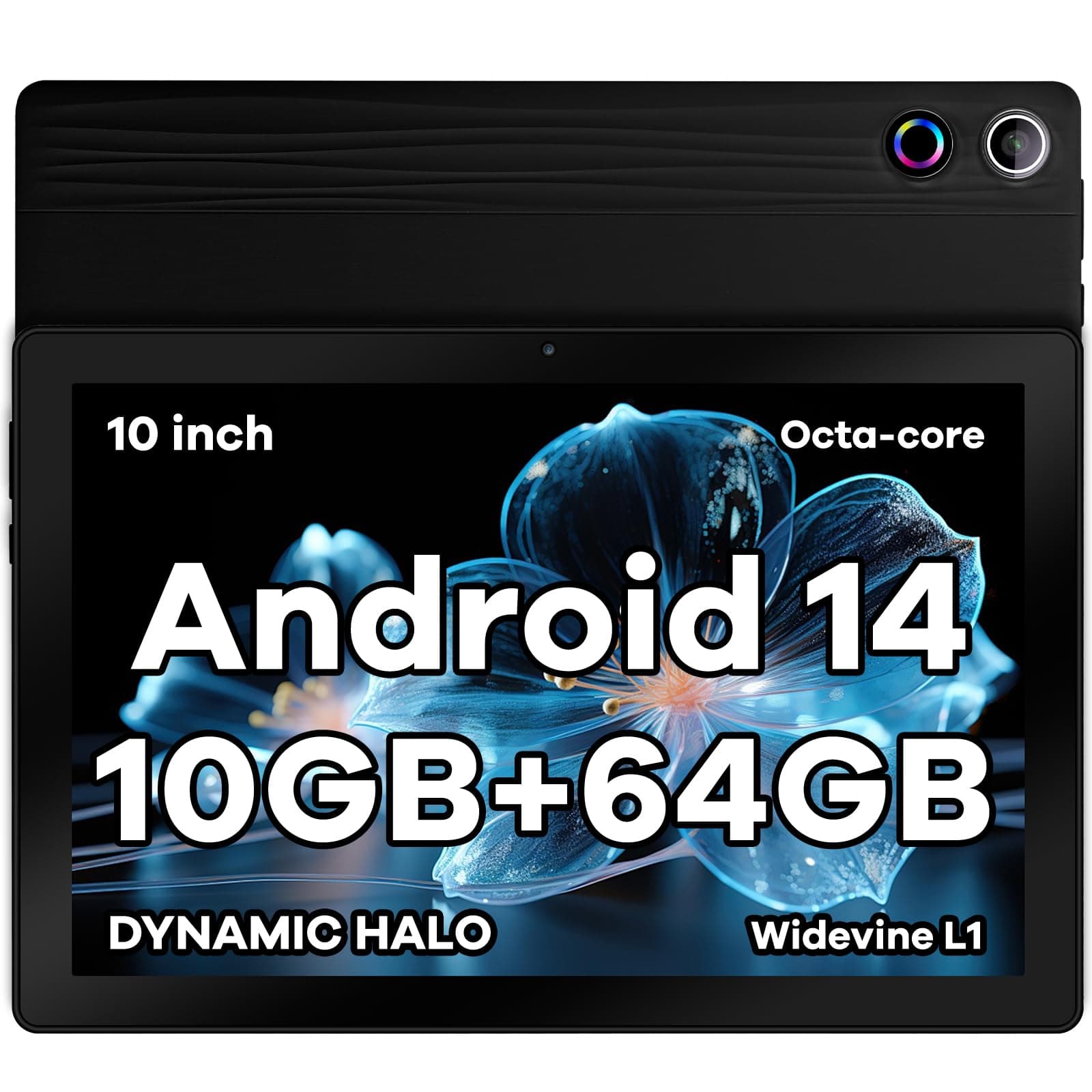 Tablette 10 Pouces Android 15 Tablette Octa-Core Tablette, Widevine L1 24Go + 64 Go + 1 to TF, WiFi 6 BT 5.3 Batterie 5000 mAh, Transmission OTG, Déverrouillage du Visage, Prise Casque Type C (Noir)