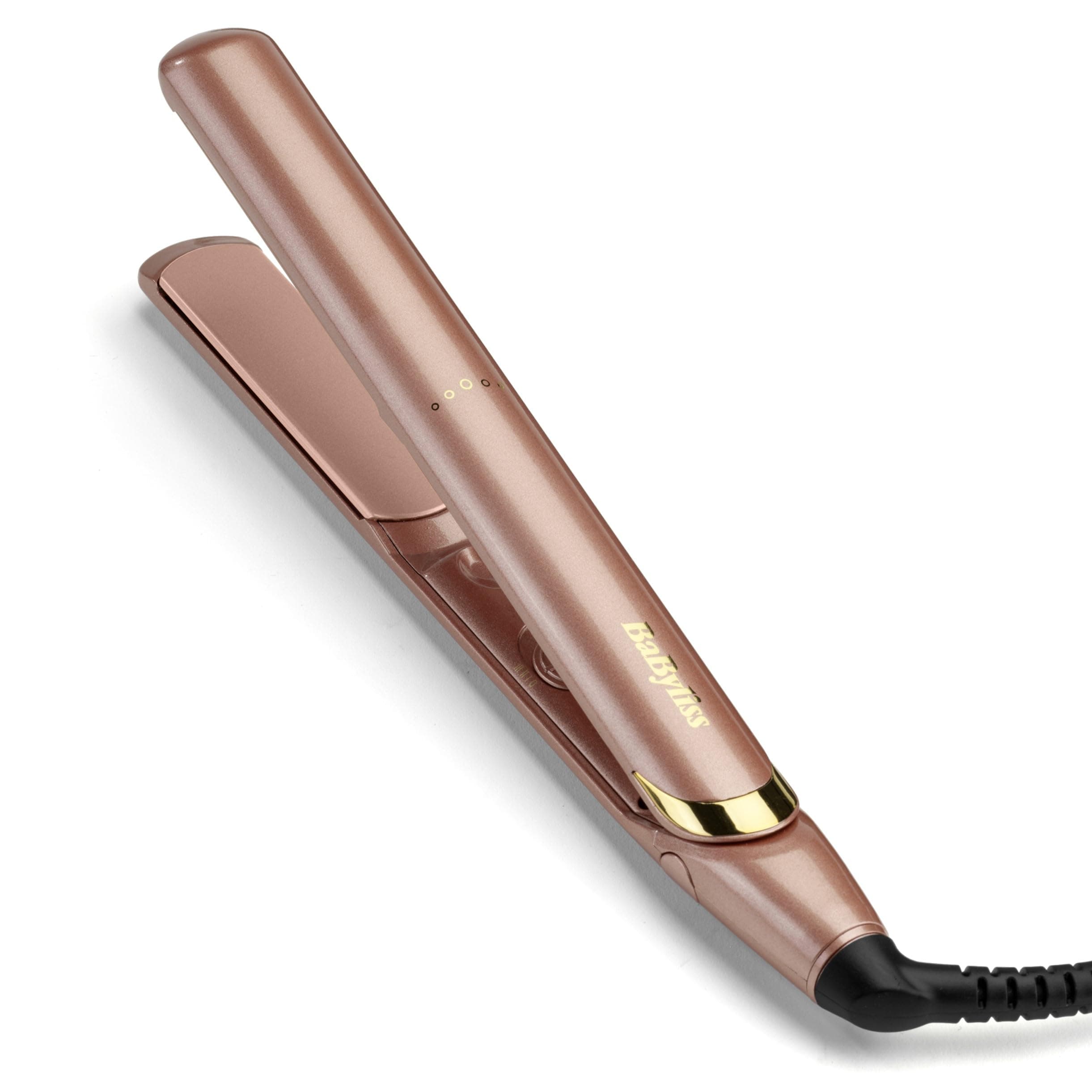 BaByliss Lisseur Cheveux Rose Gold - Plaques en Céramique, Multi-voltage, Utilisation universelle, Chauffe ultra-rapide en 15 sec, 3 réglages de température jusqu'à 235°C, 2598PE