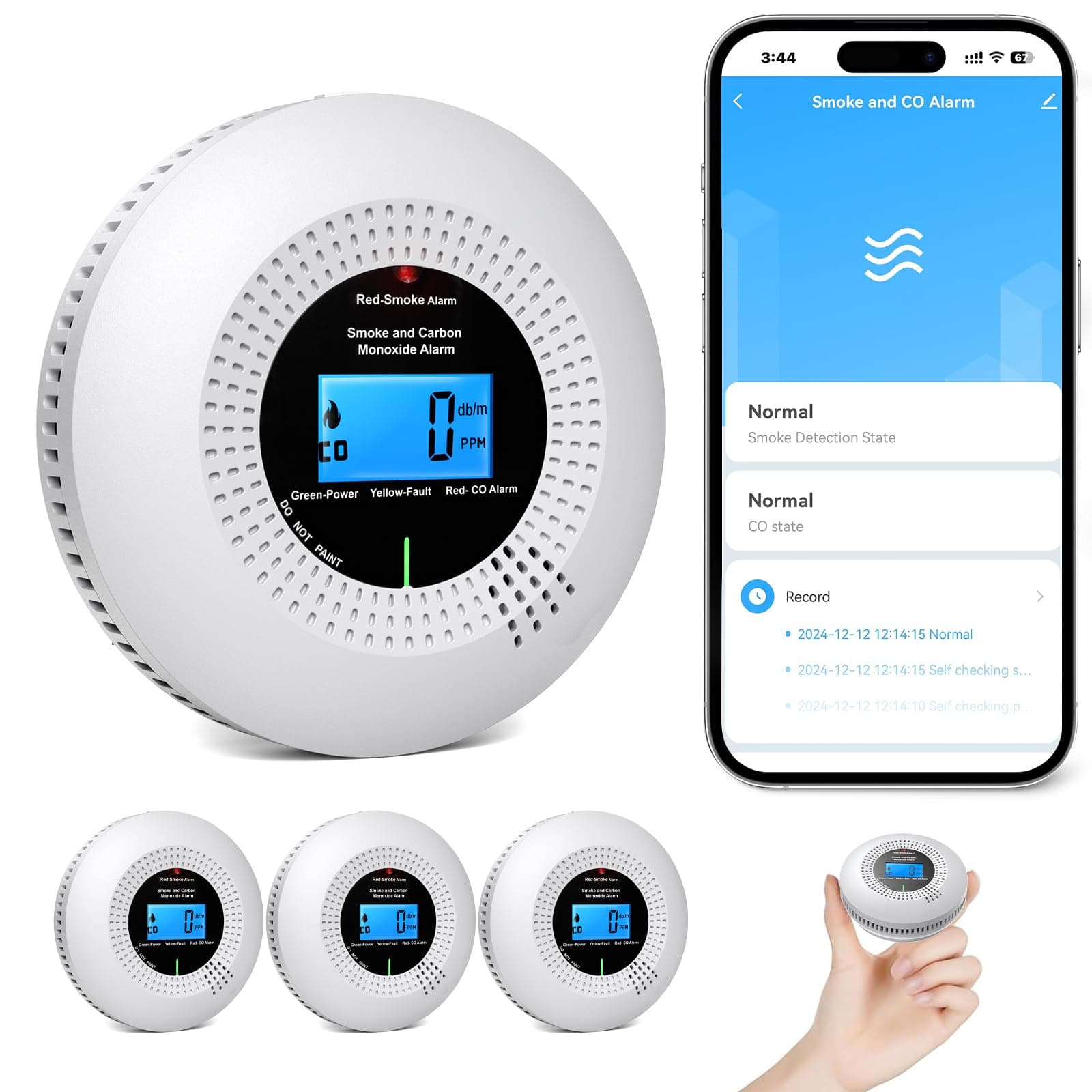 PHYSEN WiFi Rilevatore di Fumo e Monossido di Carbonio, con 10 Anni di Durata e Batteria Sostituibile, Rilevatore Combinato Intelligente Compatibile con l'App Tuya, Conforme EN14604 e EN50291, 3St