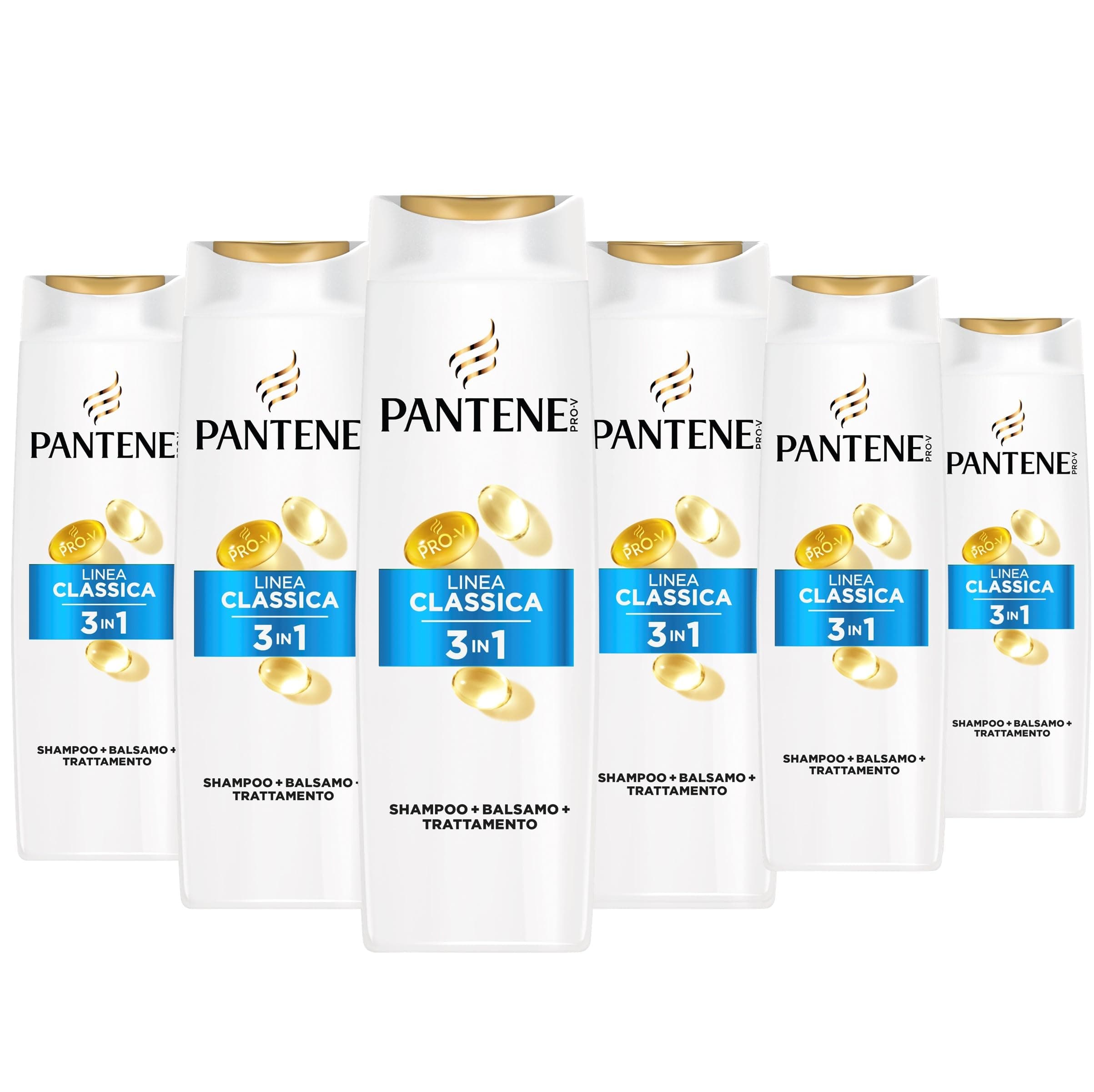 Pantene Pro-V Shampoo 3 in 1 Linea Classica 6x300ml per Capelli Normali e Misti, Protegge i Legami del Capello e Dona ai Capelli una Sana Lucentezza, Senza Olio Minerale e Coloranti, Active Nutri-Plex