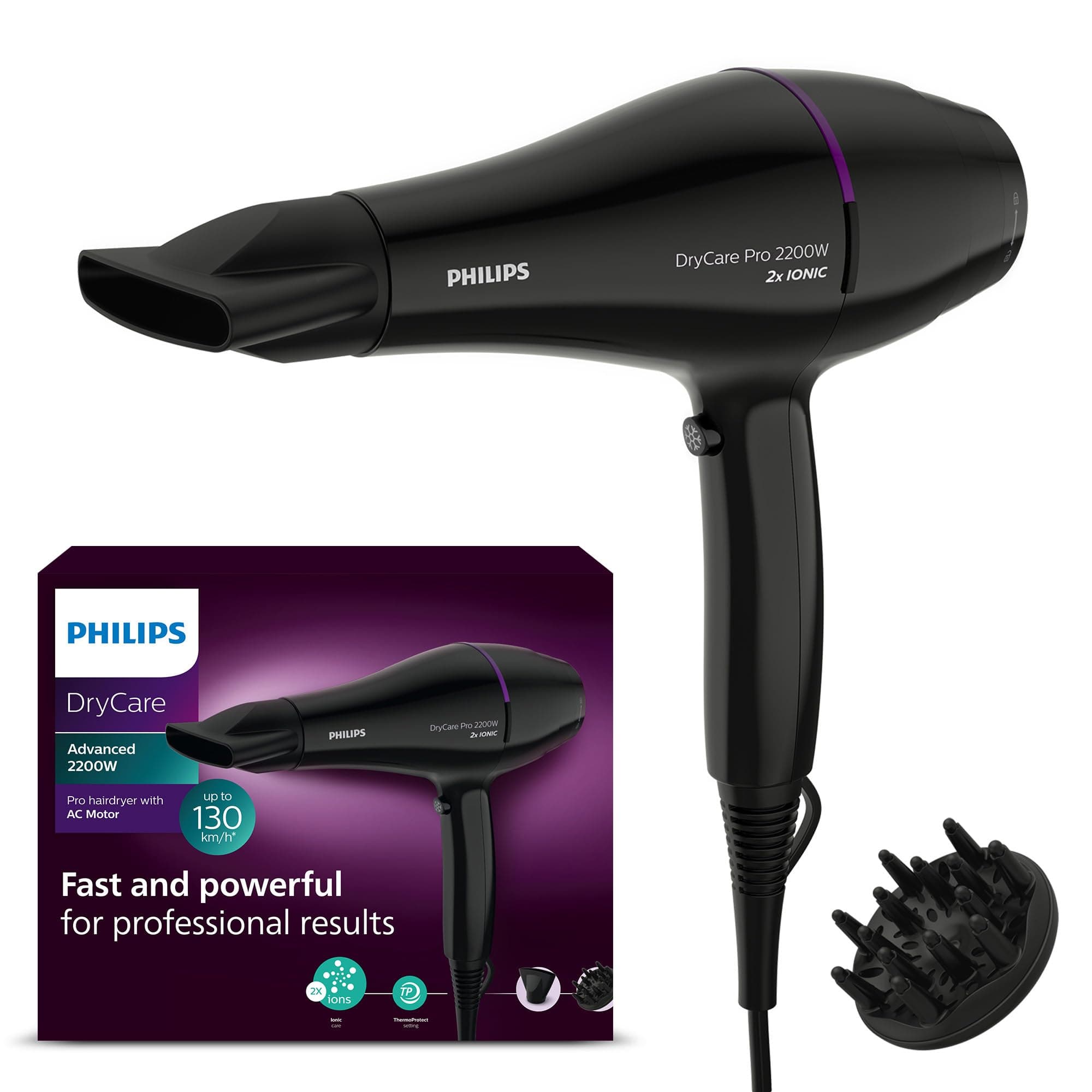 Philips DryCare Pro Haartrockner mit leistungsstarkem AC-Motor (Modell BHD274/00)