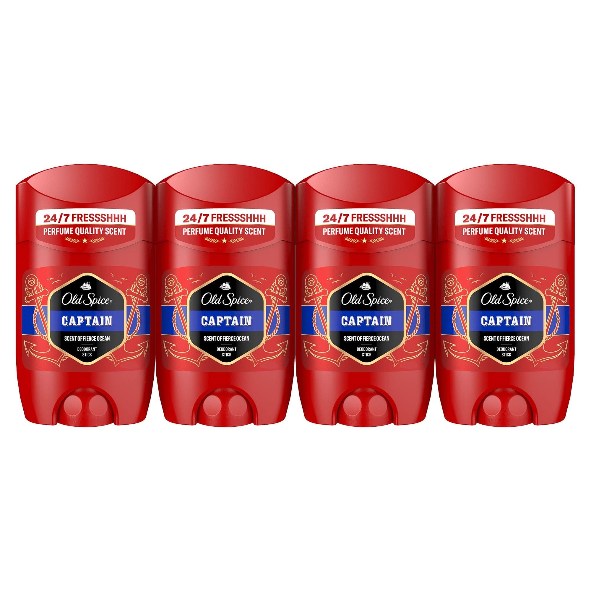 Old Spice Captain Desodorante En Barra Para Hombres 4x50 ml, Fresco 24 Horas, Todos Los Días Con Uso Diario, Perfume Duradero, Protección Contra El Mal Olor, 0% Sales De Aluminio