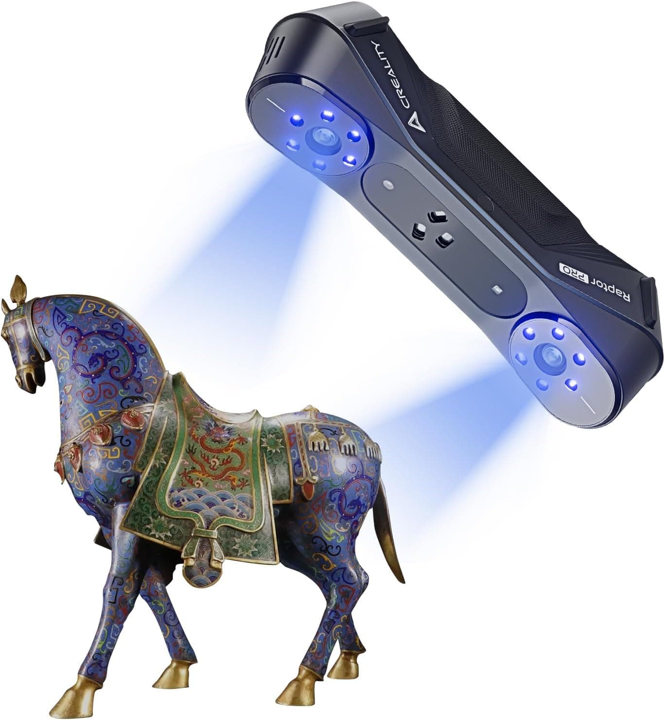 Creality Scanner 3D CR-Scan Raptor Pro pour impression 3D, haute vitesse 60 fps et objets de 5 mm à 4 m, laser bleu 22+7 & scanner manuel NIR, précision 0,02 mm, numérisation couleur 24 bits pour