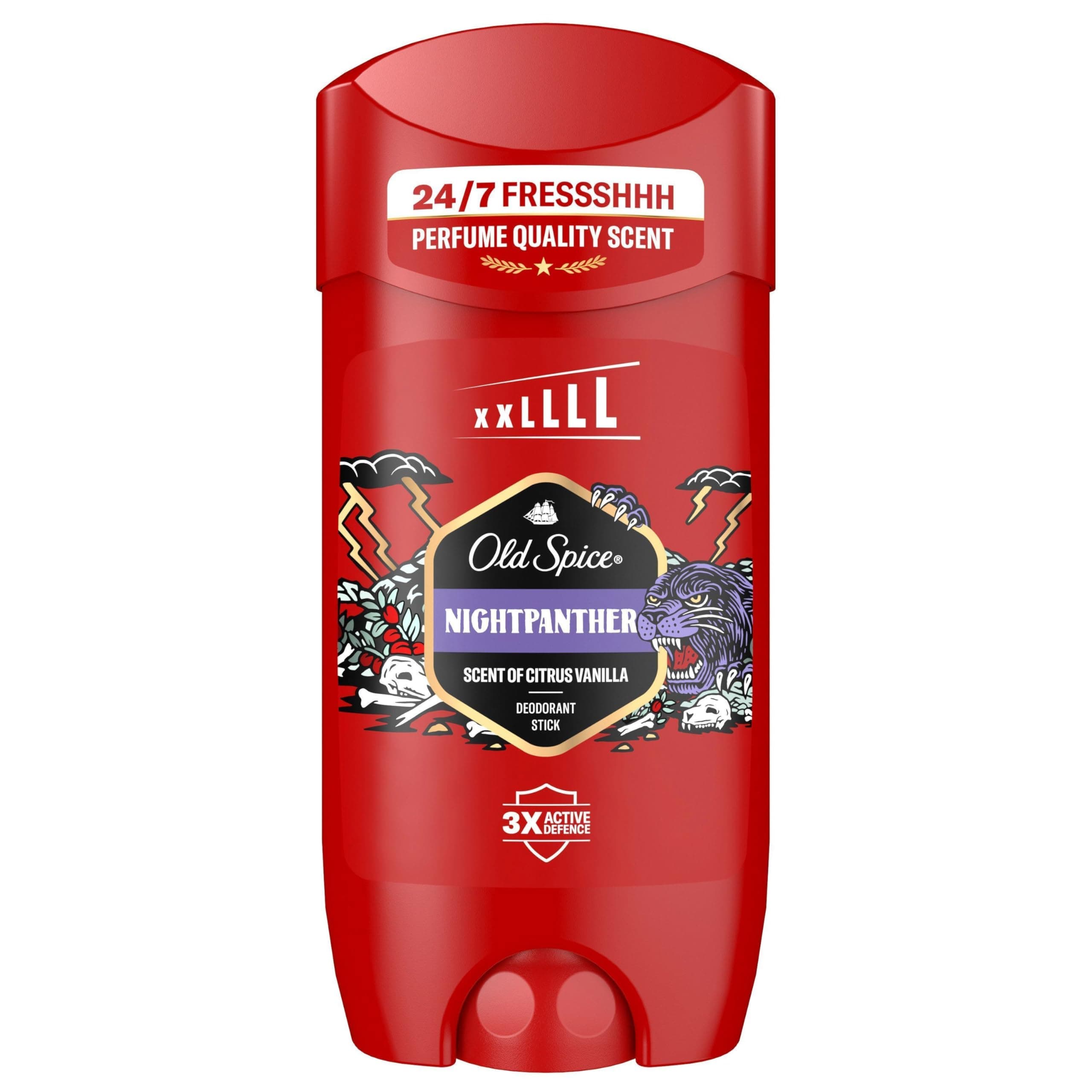 Old Spice Night Panther Deostick für Männer 85 ml, 24/7 Frischh bei täglicher Anwendung, lang anhaltender Duft in Parfumqualität, Schutz vor Gerüchen, 0% Aluminiumsalze, unsichtbar auf Schwarz & Weiß