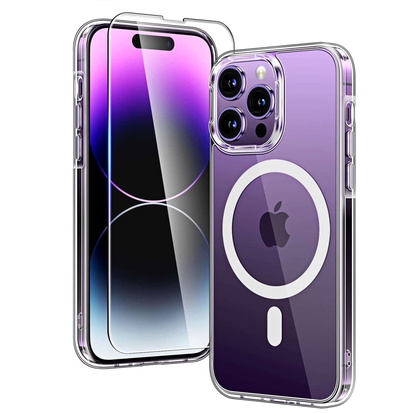 TAURI Funda Magnética para iPhone 14 Pro 6.1", Transparente | [No Amarillea] con HD Protectores de Pantalla, [Protección de Grado 15 FT] Mejorada Protección Anti-Arañazos Case