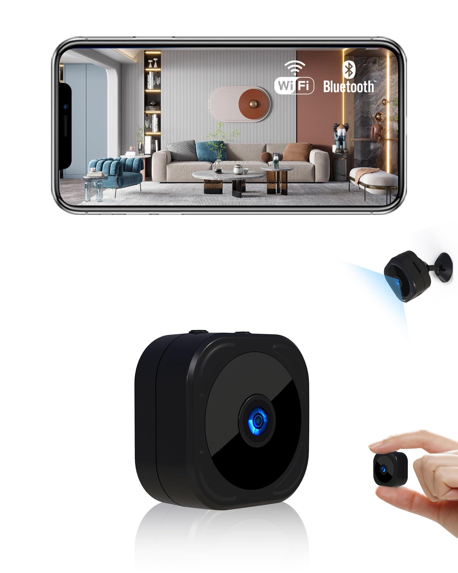 AOBOCAM Mini Telecamera WiFi Interno, Videocamera Sorveglianza 1080P, Visione Notturna, Rilevamento di Movimento, Controllo Remoto Con App (Black 1)