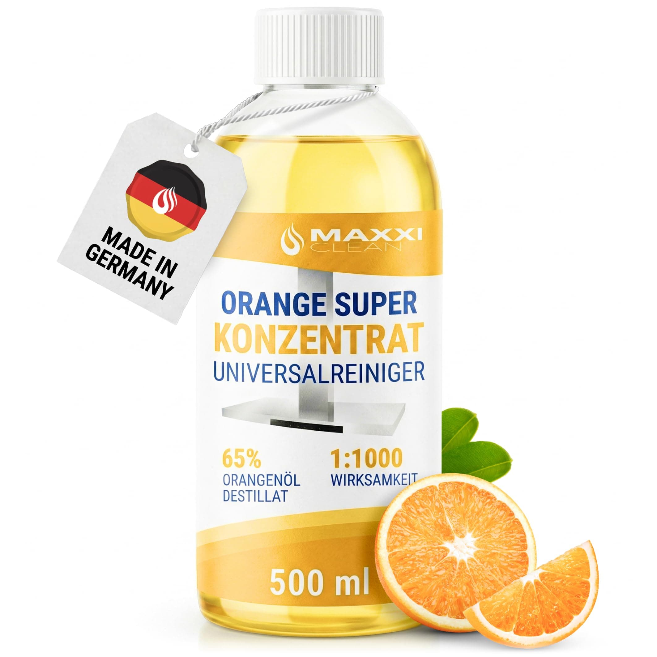 Maxxi Clean | Universalreiniger mit Orangen-Duft | 500 ml Orangenreiniger Konzentrat | geeignet als Bodenreiniger, Glasreiniger, Badreiniger und Küchenreiniger | Power Formel gegen Verschmutzungen