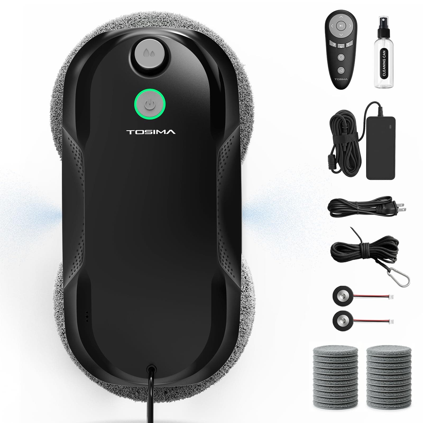 Tosima W5 Pro 6400 Pa Robot Lavavetri, Doppia Spruzzatura ad Ultrasuoni, Pulitore Automatico per Vetri, Telecomando, 20 Panni in Microfibra