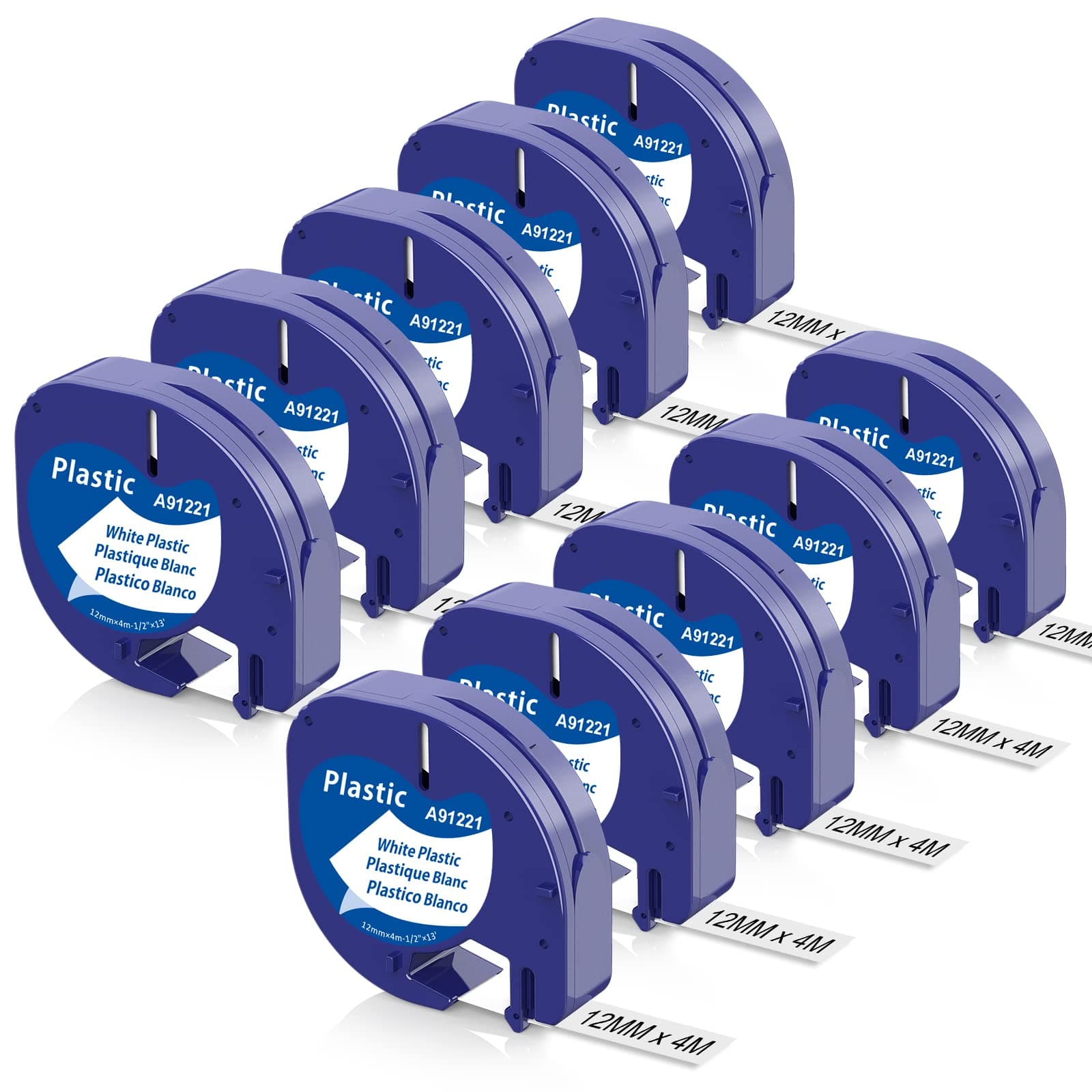 Nastro per Etichette Aken Compatibile con Dymo LetraTag Plastica Nastri 12mm x 4m Nero su Bianco, Cartucce Ricarica Compatibile con Dymo Letratag 200B LT-100H LT-100T LT-110T XR Etichettatrice