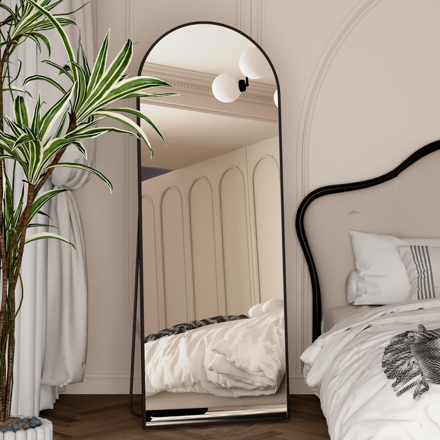 NEUWEABY Espejo de Cuerpo Entero 162 x 53 cm Arco Espejo de pie con Soporte Espejo Arqueado Negro Colgado de pie o apoyado contra la Pared para Entrada Dormitorio